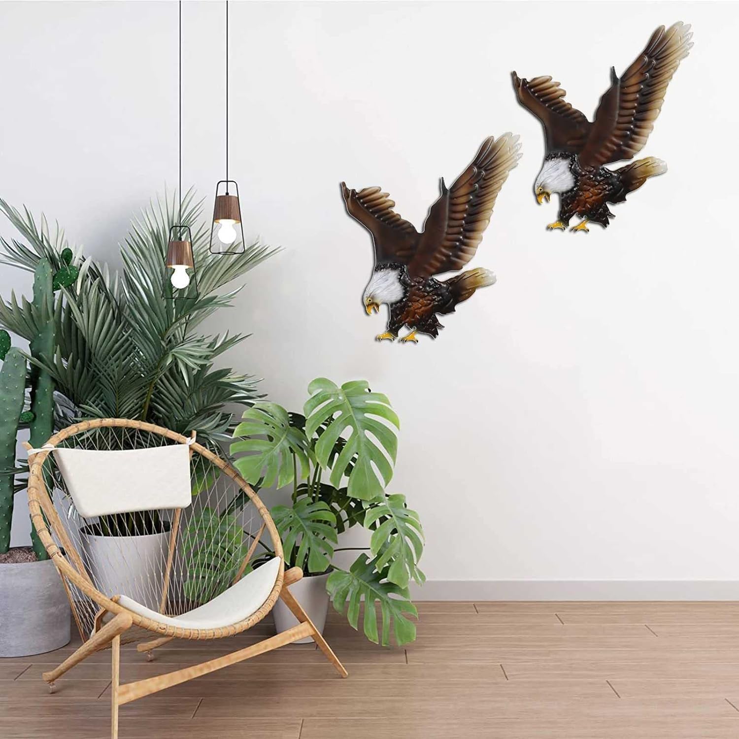 Decoración de pared de águila calva de metal, esculturas colgantes de pared de águila 3D, obras de arte de águila de metal al aire libre, para decoraciones de arte de pared de cerca de patio