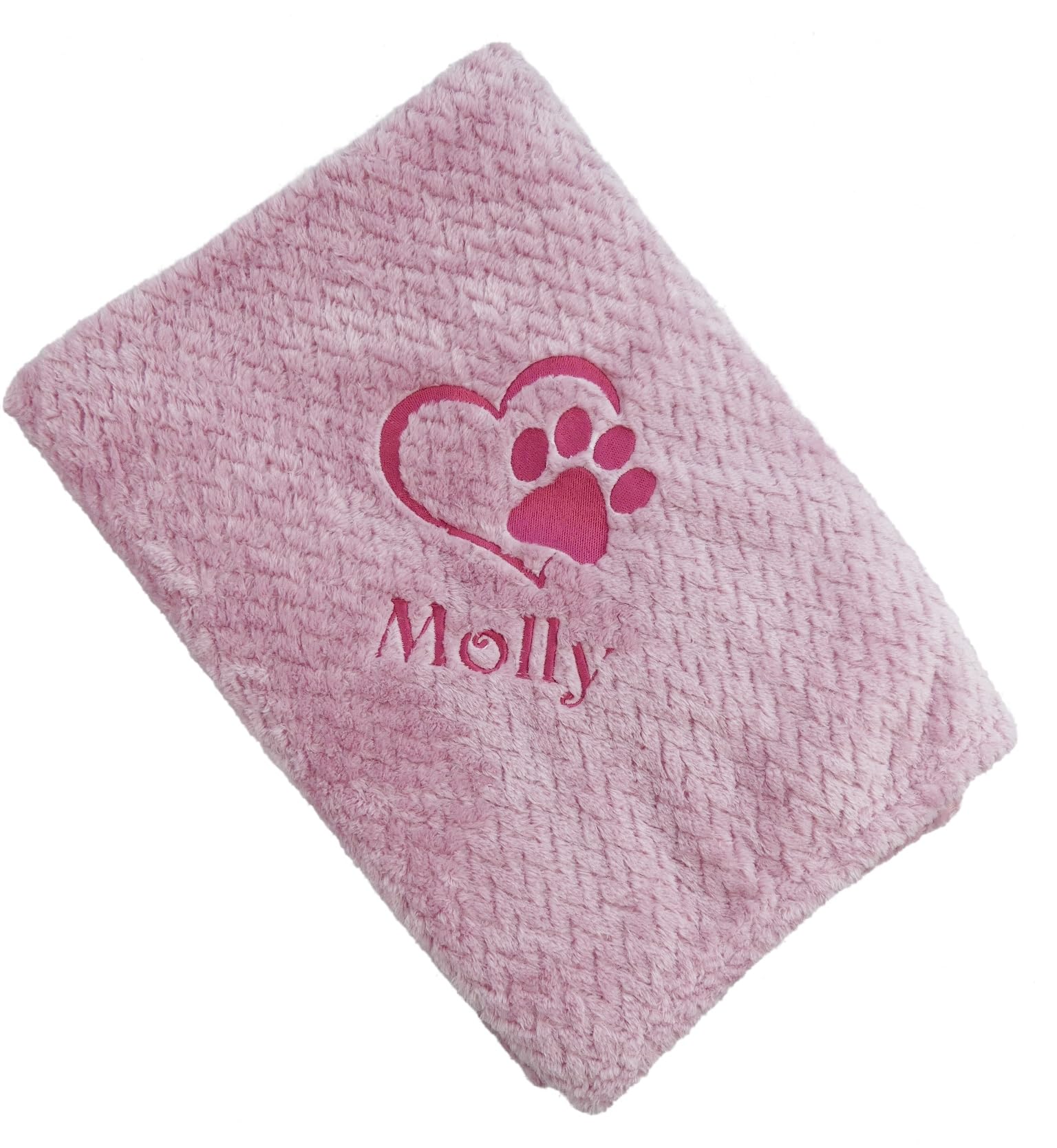 The Pyjama Party Personalised Dog Blanket, Fleece Throw with Embroidered Name, Paw Heart Design, 100x70 cm (Dusky Blue)