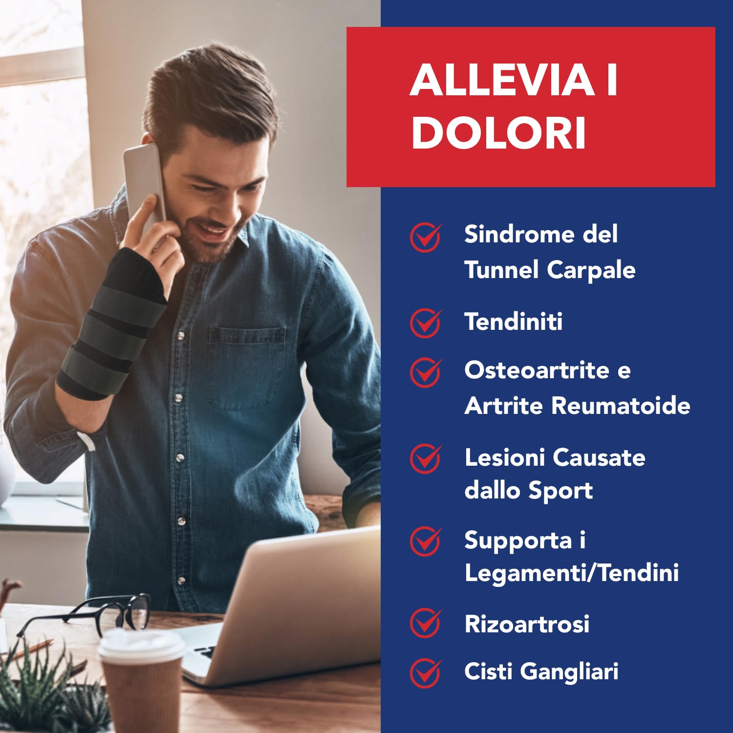 Tutore Tunnel Carpale Destro Ideato da Medici – Tutore Polso Rigido per Alleviare Dolori e Sostenere l’Avambraccio – Con Stecca in Metallo e Chiusure a Strappo (Confezione da 2, Destro + Sinistro)