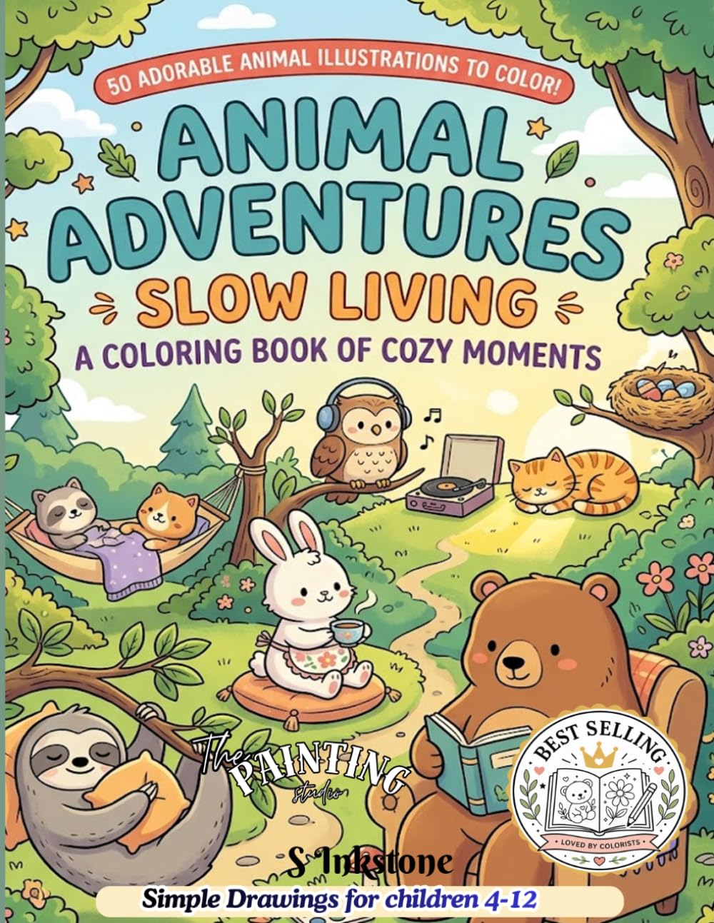 Animal Adventures Slow Living: A Bold and Easy Coloring Book for Adults and Kids: 50 Minimalist Illustrations of Cozy Animals and Simple Moments.
