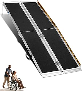 MOTORHOT 6FT Wheelchair Ramp, 28.3" W Non-Skid Traction Folding Aluminum Scooter Mobility Handicap Ramp Home Steps,600lbs Capacity Portable Ramp with Handle, Black
