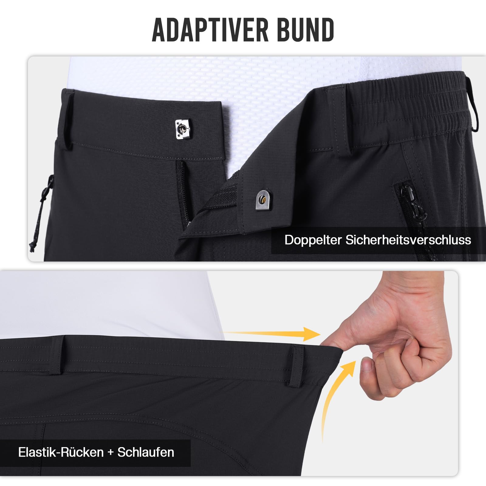 BERGRISAR Herren-Radhose, wasserabweisend, MTB-Hose mit Reißverschlusstaschen, schnell trocknend, 4-Wege-Stretch, Mountainbike-Hose für Outdoor, Wandern, Laufen