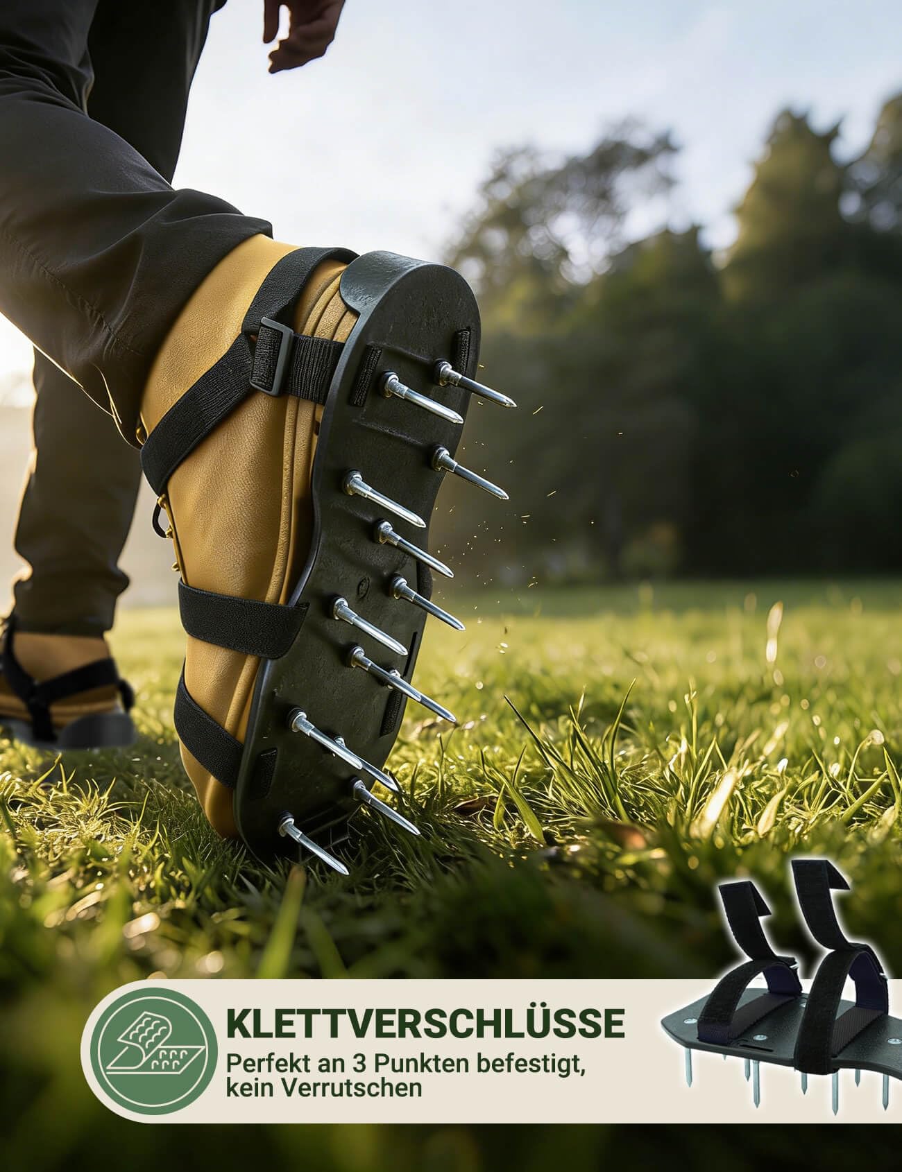 Rasenlüfter Schuhe, nagelschuhe ausgleichsmasse Rasenlüfter Sandalen mit doppelten Spannriemen, schwere Spikes für effektive Rasenbelüftung vormontiert für Garten Rasen Hof, mit 4 Ersatzspikes