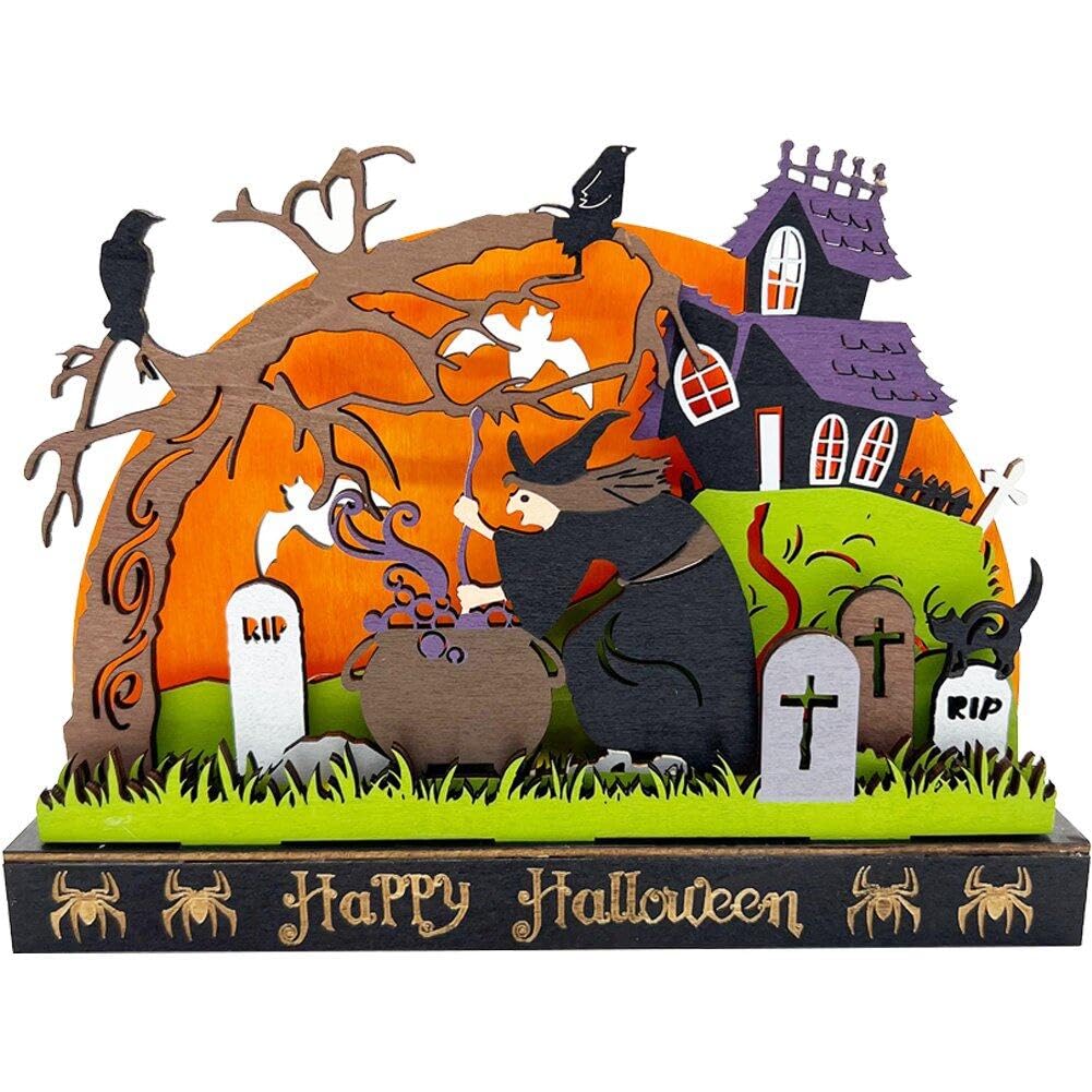 Fantôme en bois Halloween et décoration de table artisanale pour fête de fin d'année