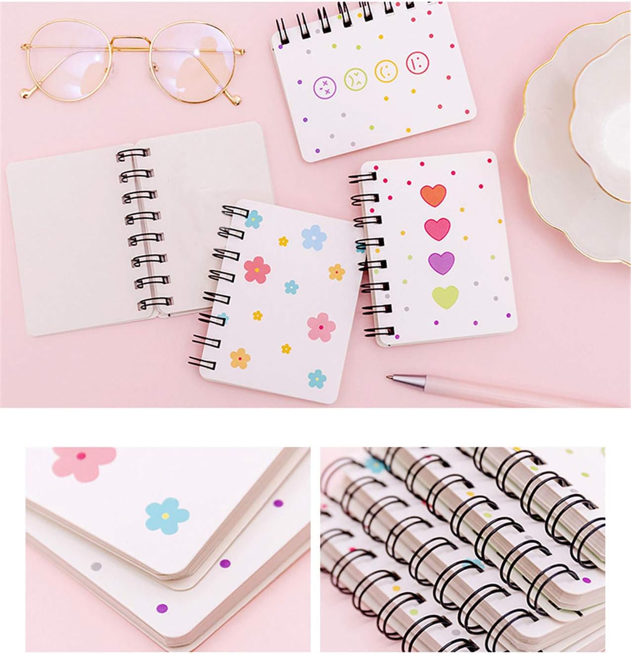 Small Spiral Notebook, 4 Pcs 3.14 Inch x 4.13 Inch 4 Style Design Thick Hardcover Blank Pages 80 Sheets -160 Pages Journals for Study and Notes(Spiral 3.14 x4.13 Inch 4set, 3.14 x4.13 Inch)