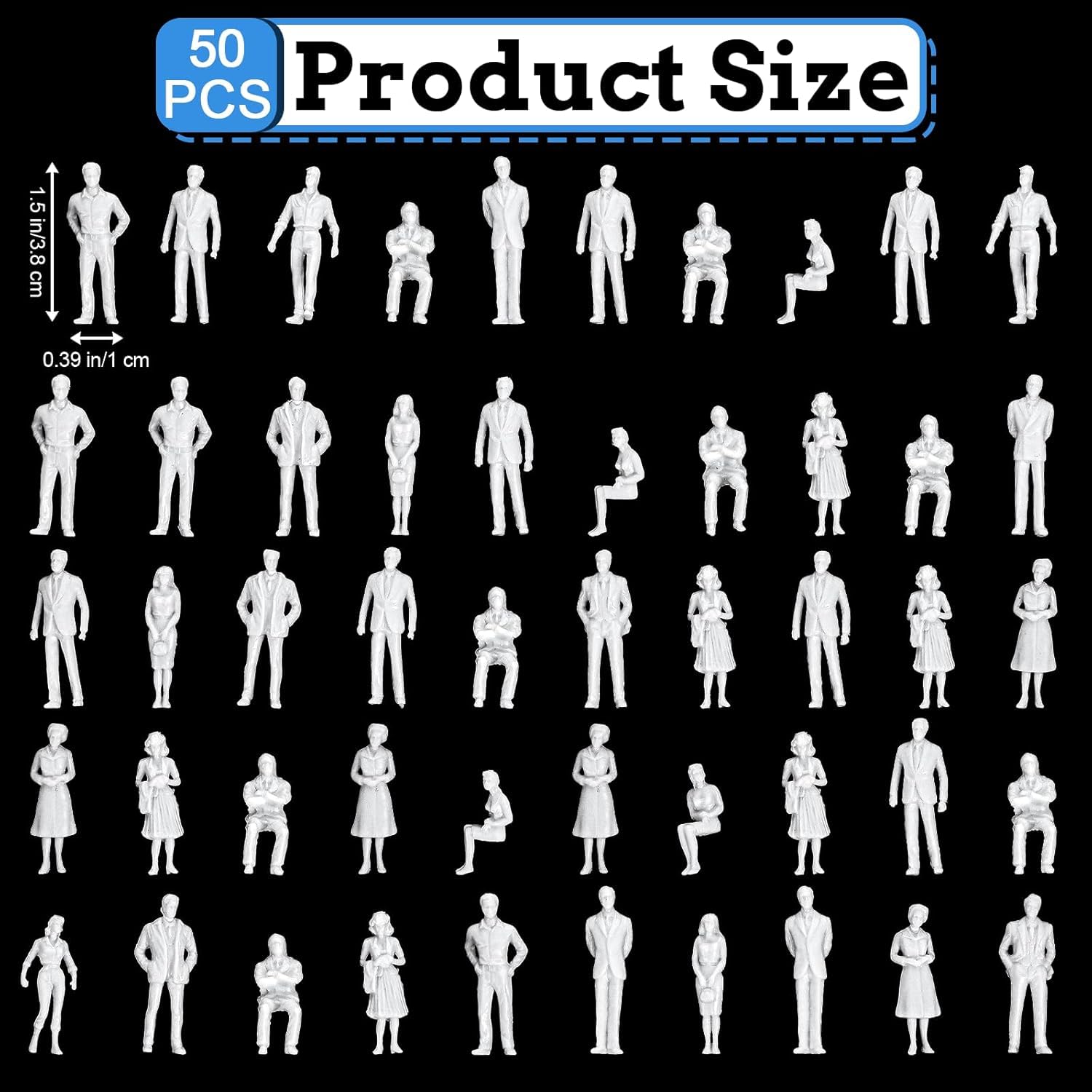 NHCDFA 100PCS Miniature Human Figures, 1:100 Scale White Model People, for Model Railroad Layouts and Architectural Dioramas, Unpainted Miniature People for Creative Hobby Projects and Scale Modeling