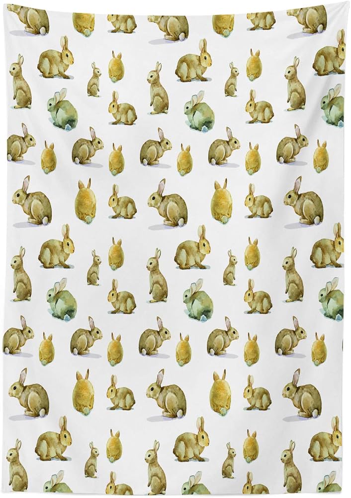 Tovaglia Rettangolare ABAKUHAUS Pasqua: Coniglietti Cartoon, 140x200 Cm, Multicolore, Impermeabile - 2