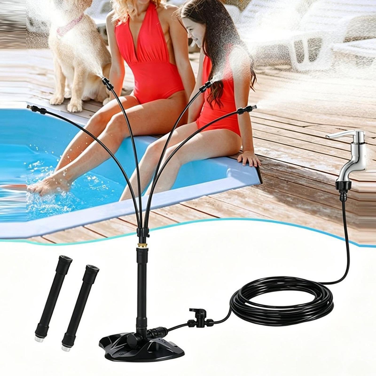 Nebulizzatore da Giardino Misting Esterno per Patio Tubazione con Spruzzo Regolabile in Materiale Pp Ottone Adatto per Piscina Barbecue, 1 Asta di Prolunga