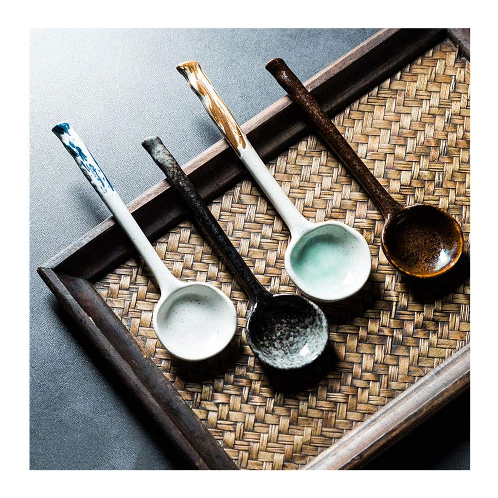 Cuillère Créative en Céramique pour Restaurant, Petite Cuillère À Riz, Cuillère À Café, Cuillère en Porcelaine Japonaise, Ensemble De 10 Pièces, 4 Couleurs, Cuillère À So（D）