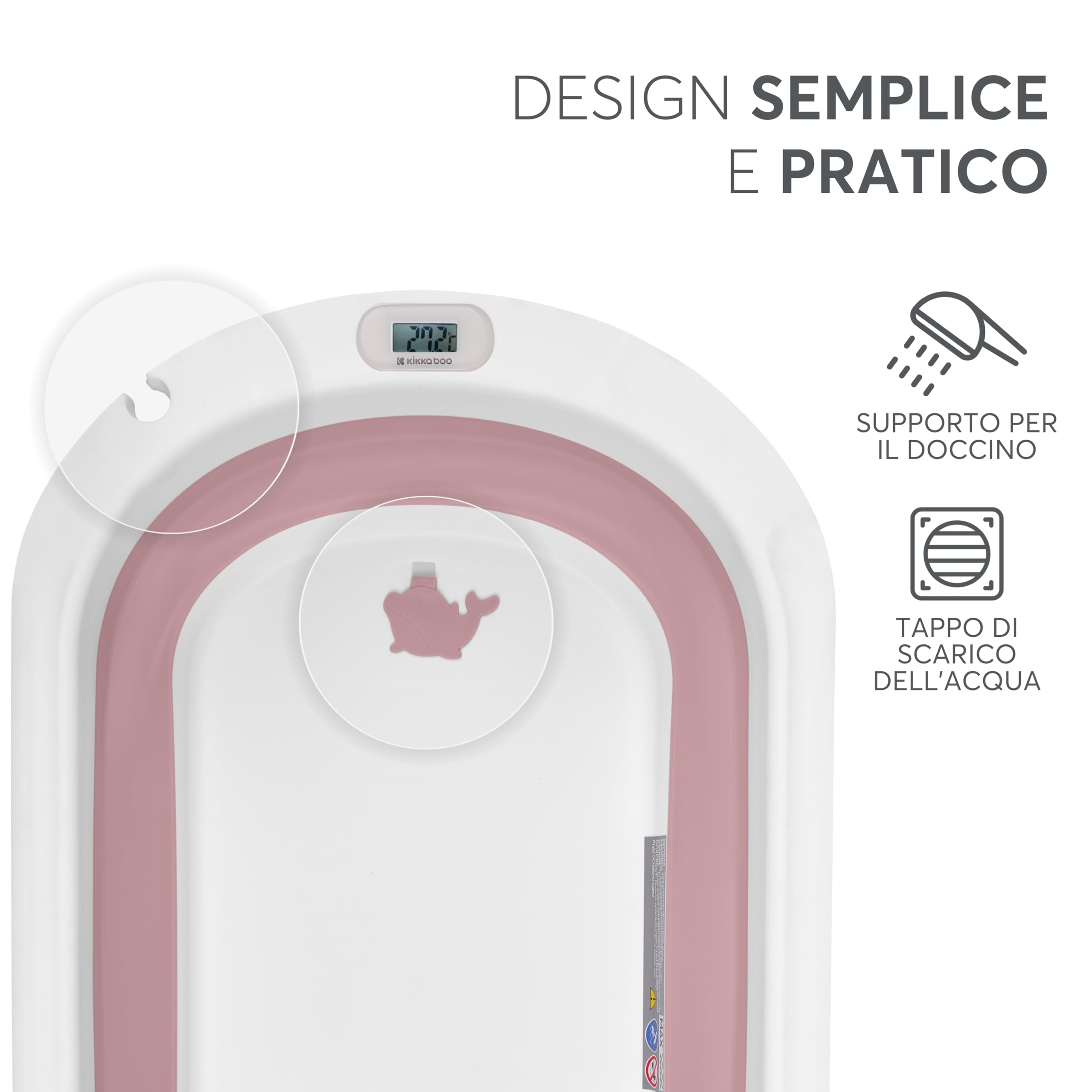 KikkaBoo Vaschetta Bagnetto Neonato Pieghevole WILLY, Salvaspazio con Termometro Integrato, Cuscino Morbido di Supporto, Gambe Antiscivolo, 0-36 Mesi, Regalo Nascita Bambino, Rosa
