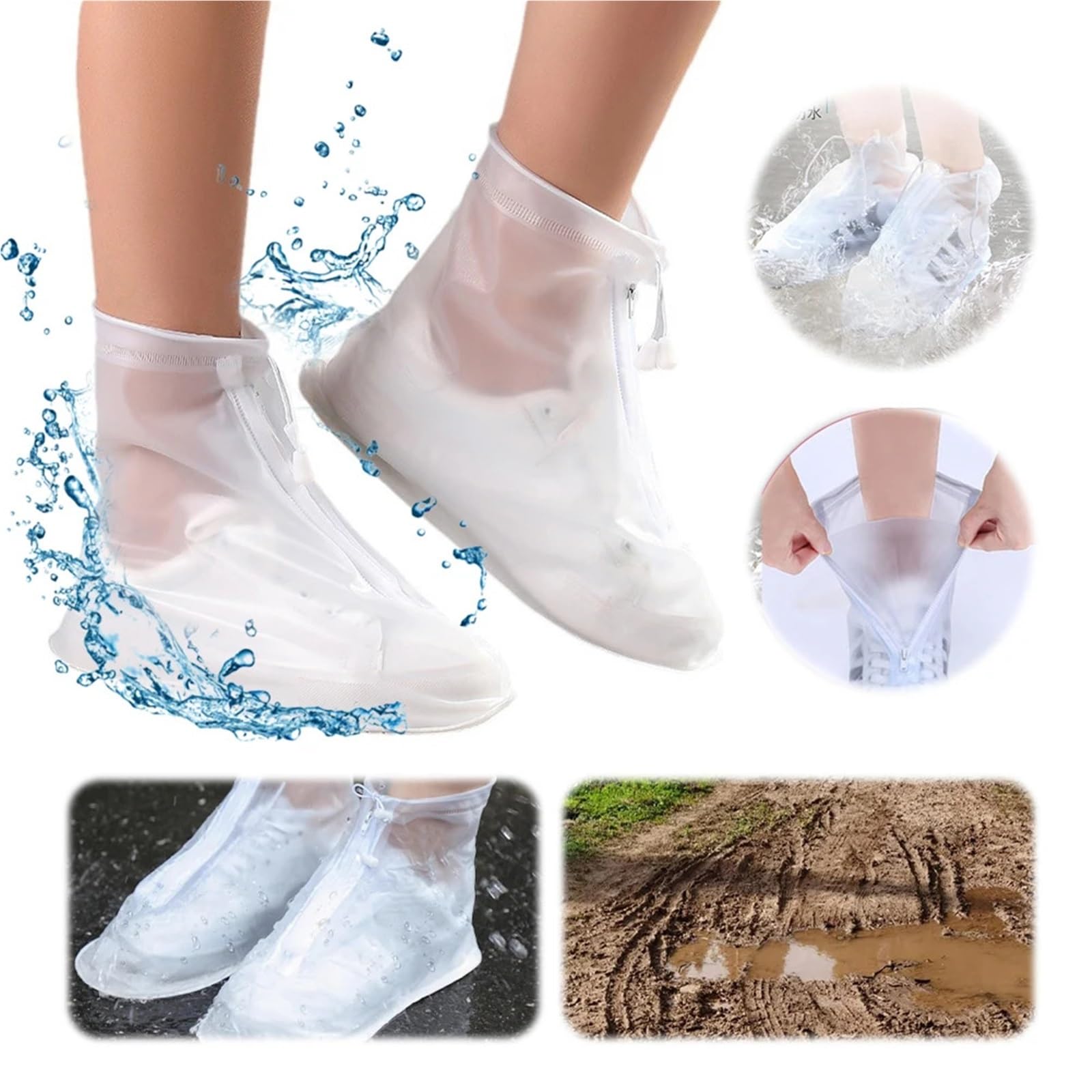 5 Pares de Fundas Impermeables for Zapatos, Antideslizantes, Ajustables, con cordón for Botas de Lluvia, for Hombres, Mujeres y niños. para Días de Lluvia y Nieve(L)