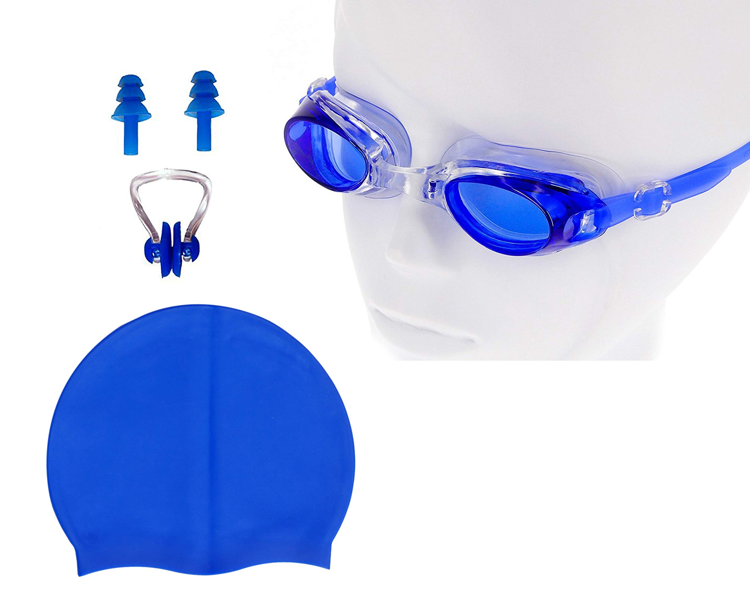 Slyk Swimming Kit Set for Young, Adult, Men and Women with Silicone Swim Cap, Swim Goggle, 2 pc Earplugs with 1 pc Nose Clip (Blue) (B06XP83XJG) Amazon Price History, Amazon Price Tracker