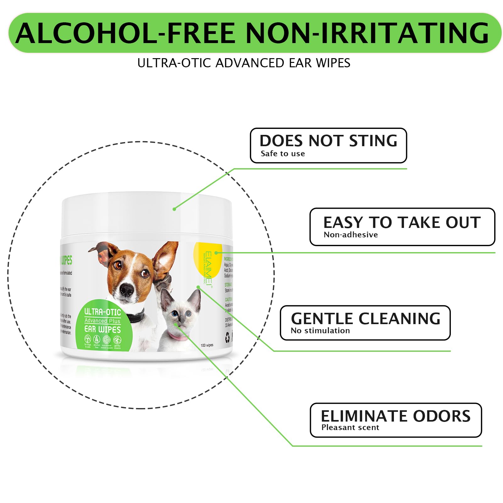 Dog Ear Cleaner Wipes for Cats & Dogs, Ear Cleaning Wipe with Aloe Cucumber, Gentle Ear Wipes for Dirty, Waxy, Smelly Ears - Non-Irritating (100 Counts) - image 3
