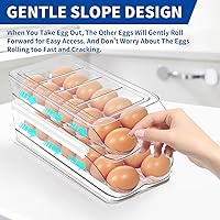 Vista 2 de Soporte para huevos para nevera, organizador automático de huevos enrollable para refrigerador, contenedor y bandeja de huevos de plástico