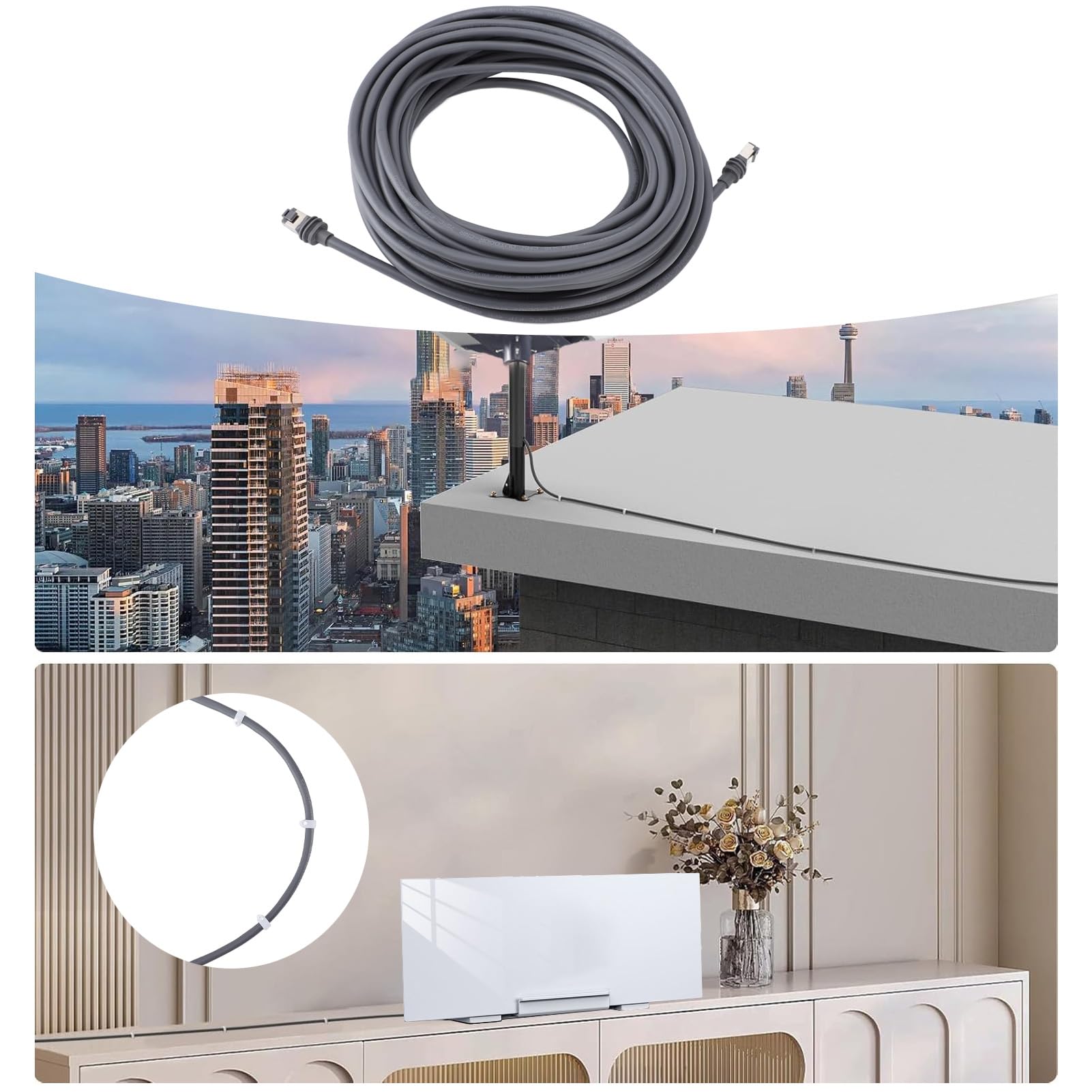 Ersatz Kabel für V3 Rechteckig, Wasserdicht Internet Kit Satelliten Kabel Verlängerung Kabel mit Kabel Clips, Gen 3 Zubehör Standard Kabel (50 Fuß/15m)