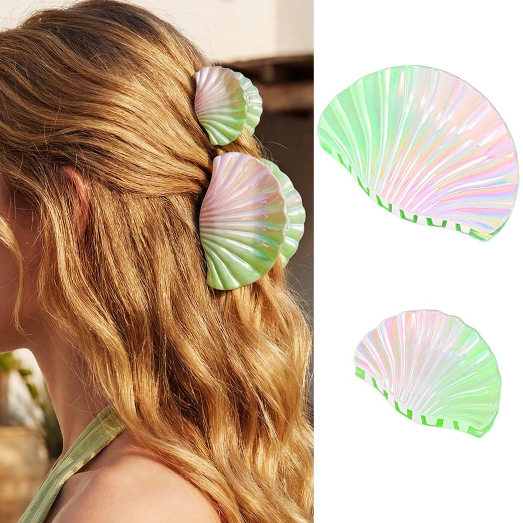 Fashey Seashell Claw Clips Mermaid Hair Clip Acrylic Hair Claw Clips Beach Hair Accessories for Women (Green)