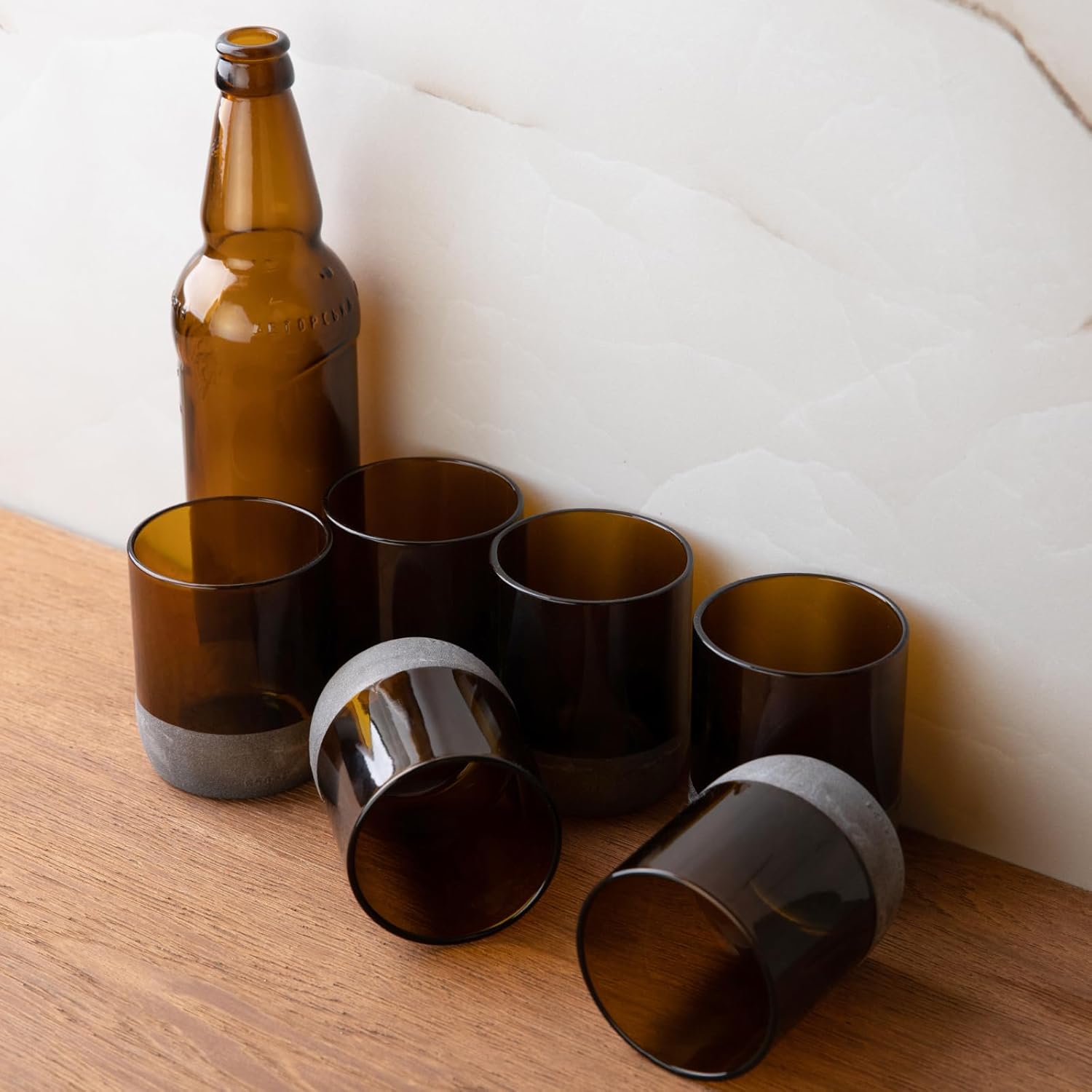 IWAS Upcycled Auburn Drinking Glasses | 250 ML | 8.45 OZ | Set of 6 | Sustainable Water Glasses | Environmentally Friendly Brown Glasses For Home - Image 7