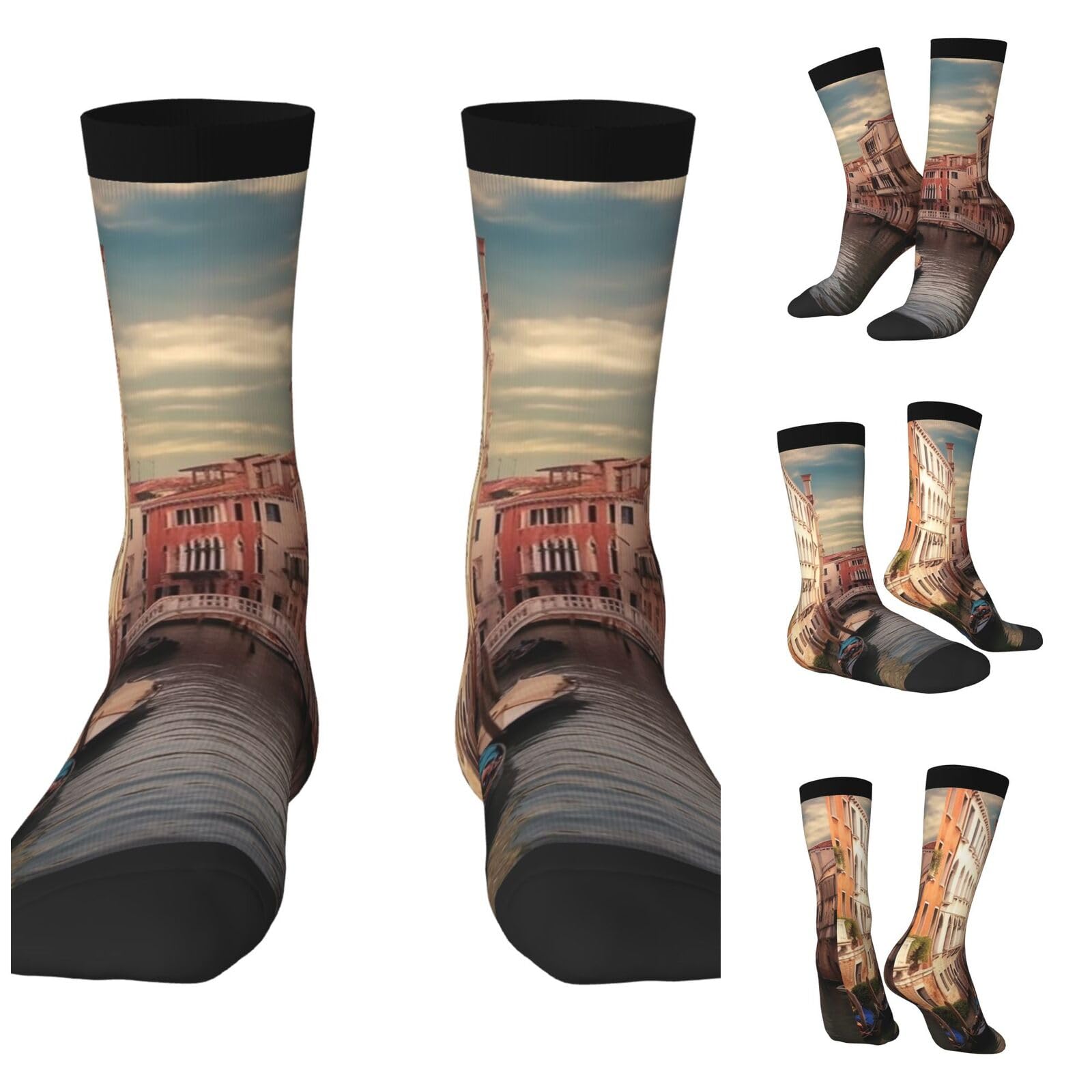 LZQPOEAS Beautiful Venice Canal View Athletic Socks Unisex Cushioned Crew Socks Hiking Running Calf Sock Soft Above Ankle Sock