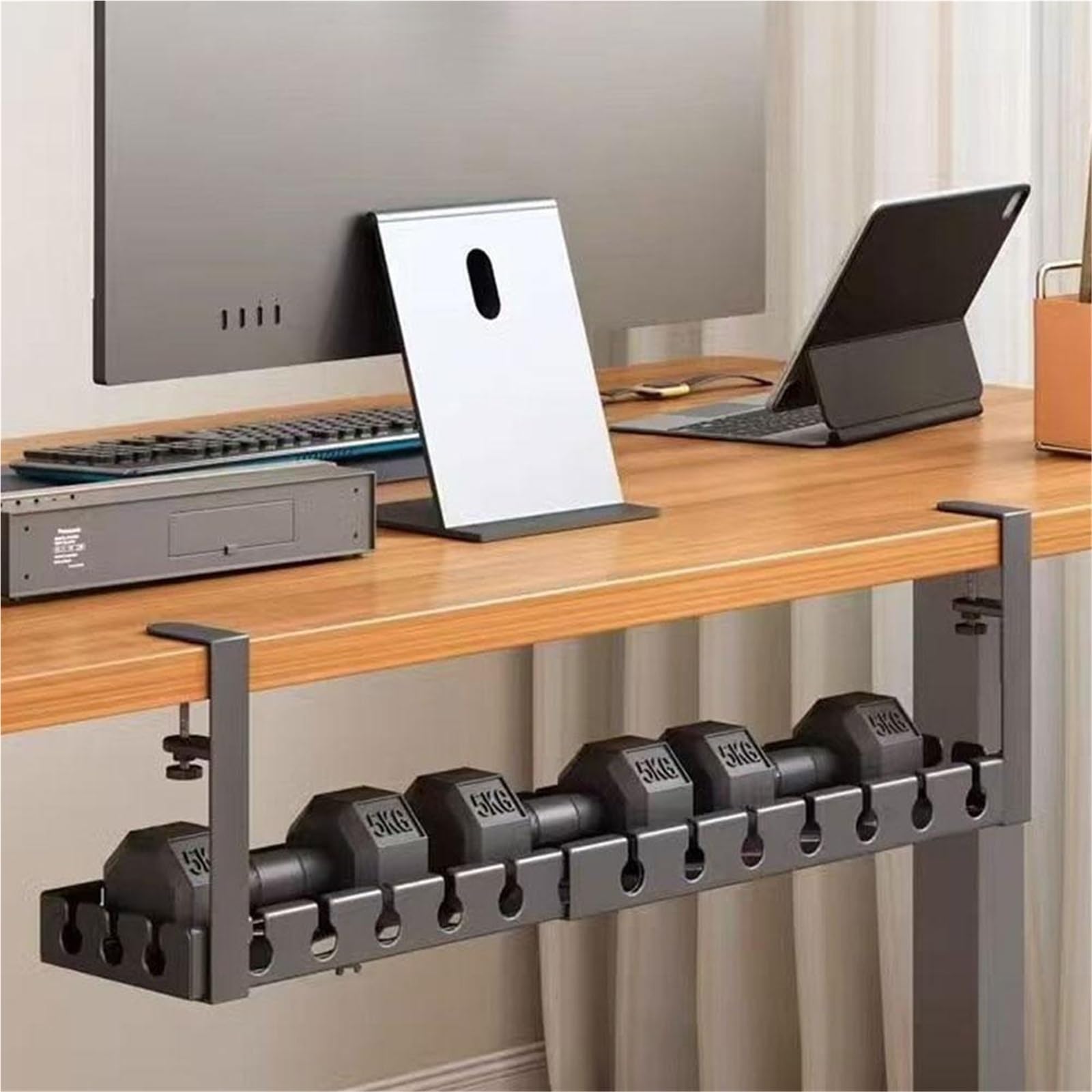 Bandeja Gestion Cables Estante de almacenamiento debajo la Mesa, bandeja gestión cables Metal sin perforación, organizador for escritorio oficina en casa, tira alimentación retráctil(Black 43-74cm)
