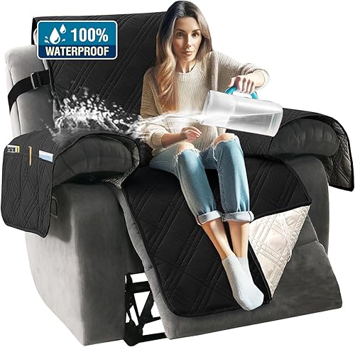 H.VERSAILTEX Fundas de sofá 100% impermeables para sofás reclinables, fundas reversibles para sillas reclinables, protector de muebles con correas