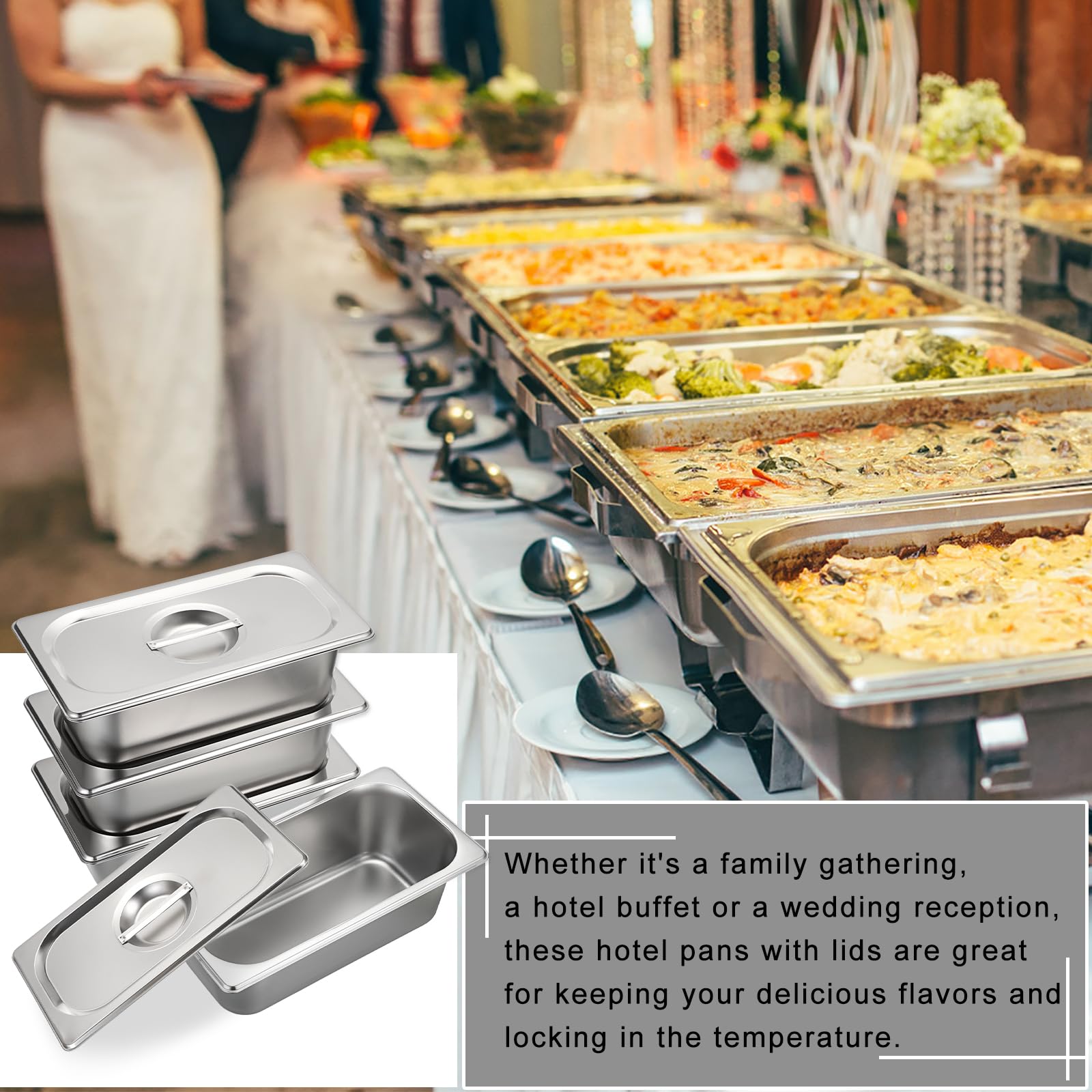 SUMNACON 4 contenitori per gas da 1/3 in acciaio inox per alimenti, impilabili con coperchio, da -60 °C a 400 °C, lavabili in lavastoviglie, per carne, pesce, frutta, gelato, salsa di 10 cm di altezza