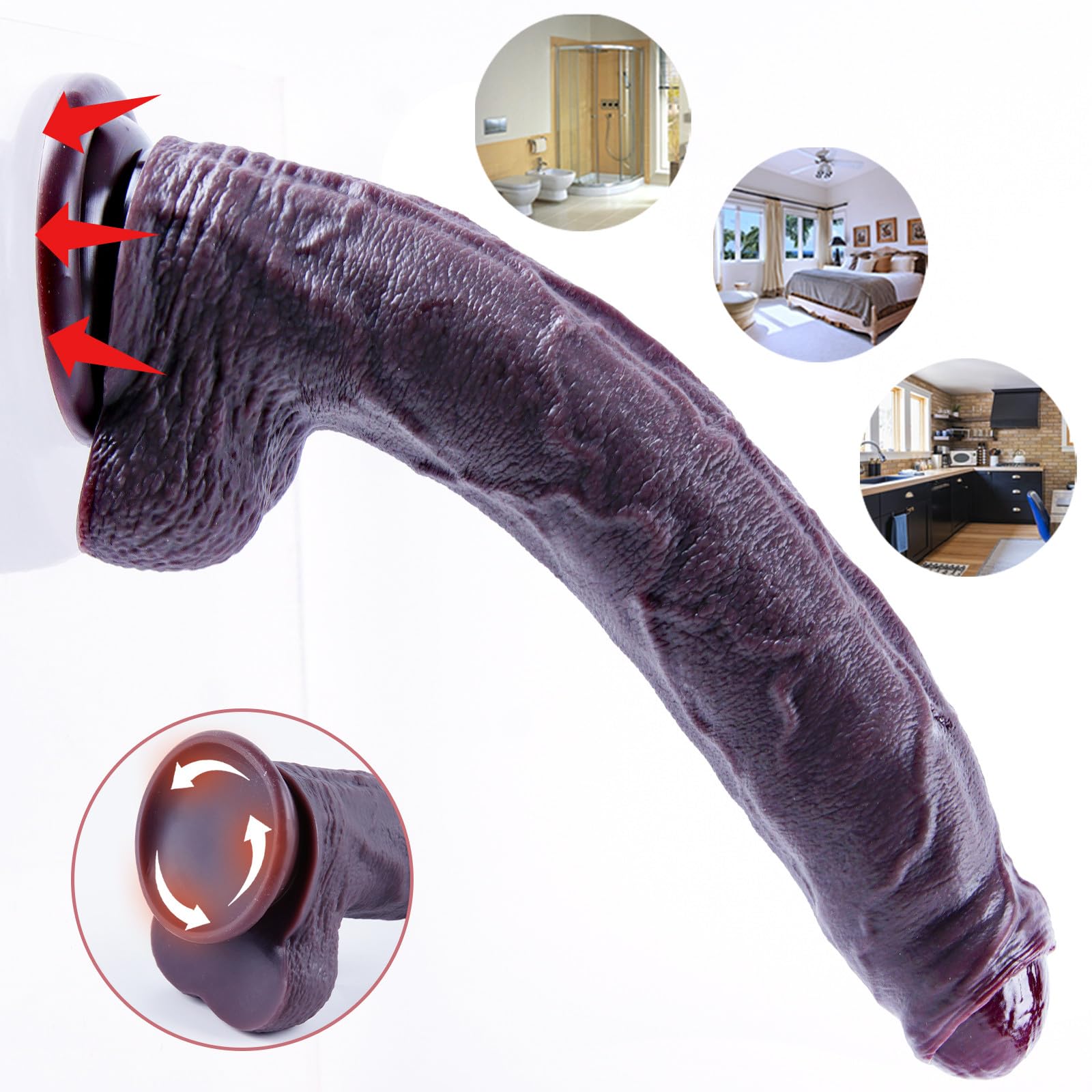 Dildo gigante realista de 29 cm, Dildo XXL no circuncidado con prepucio, Dildode silicona para punto G, Dildosuper largo con ventosa, Dildonegro anales, Adecuado para parejas masculinas y femeninas