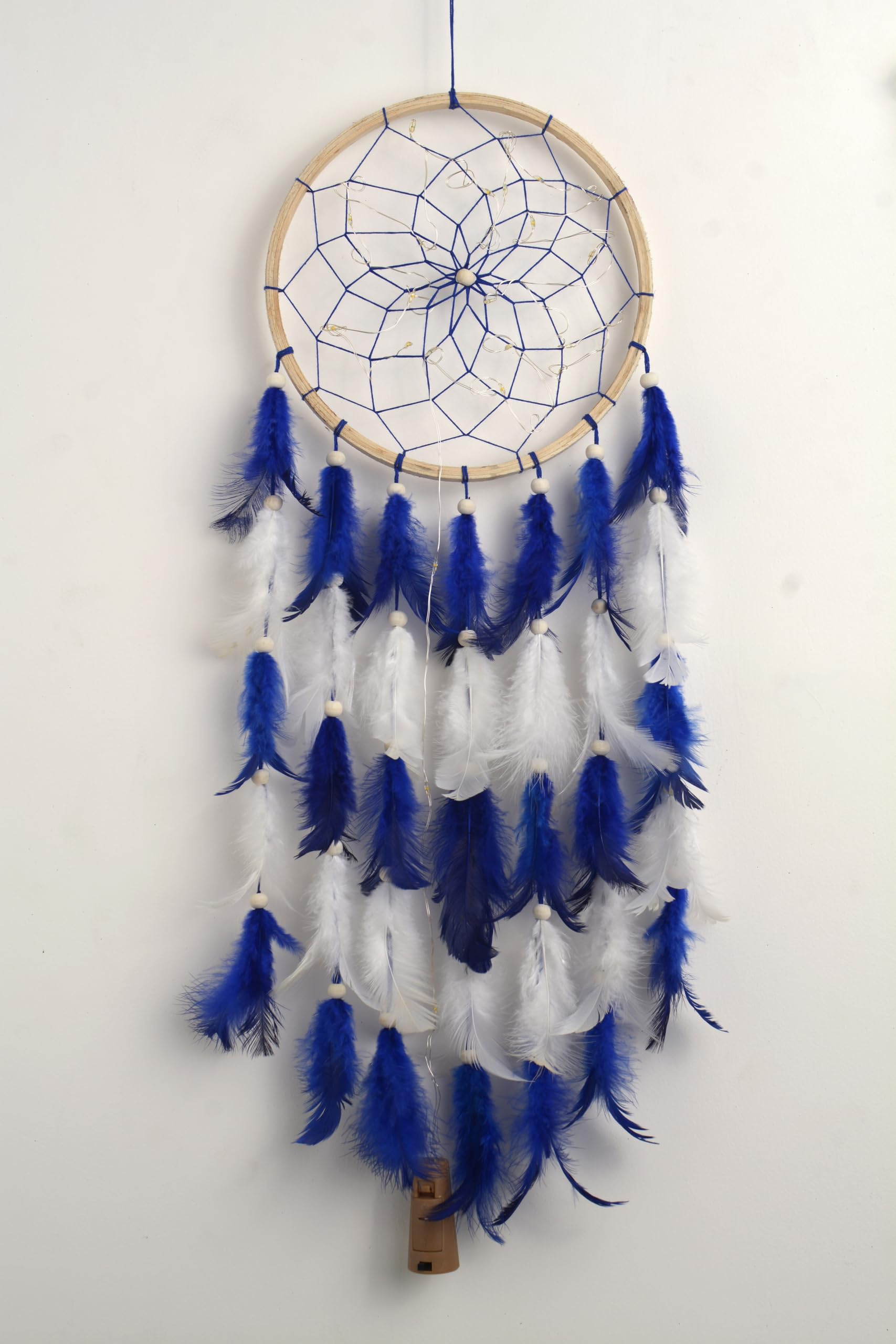Sponsored Ad - Wood Handcrafted Dreamcatcher with Light for Bedroom Living Room Home Decor, Best for Gifts and Decoration |Rustic Boho Wall Hanging | Big Size (Color-Blue, 7inch Ring)