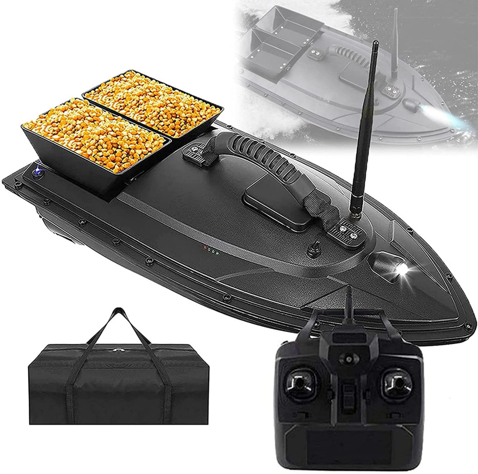 Barco de Cebo Barco de Cebo a Distancia Multifuncional 1,5 kg de Viento de Hierba 500 m con Luces de navegación LED Nocturna de Control Remoto Bote de Cebo