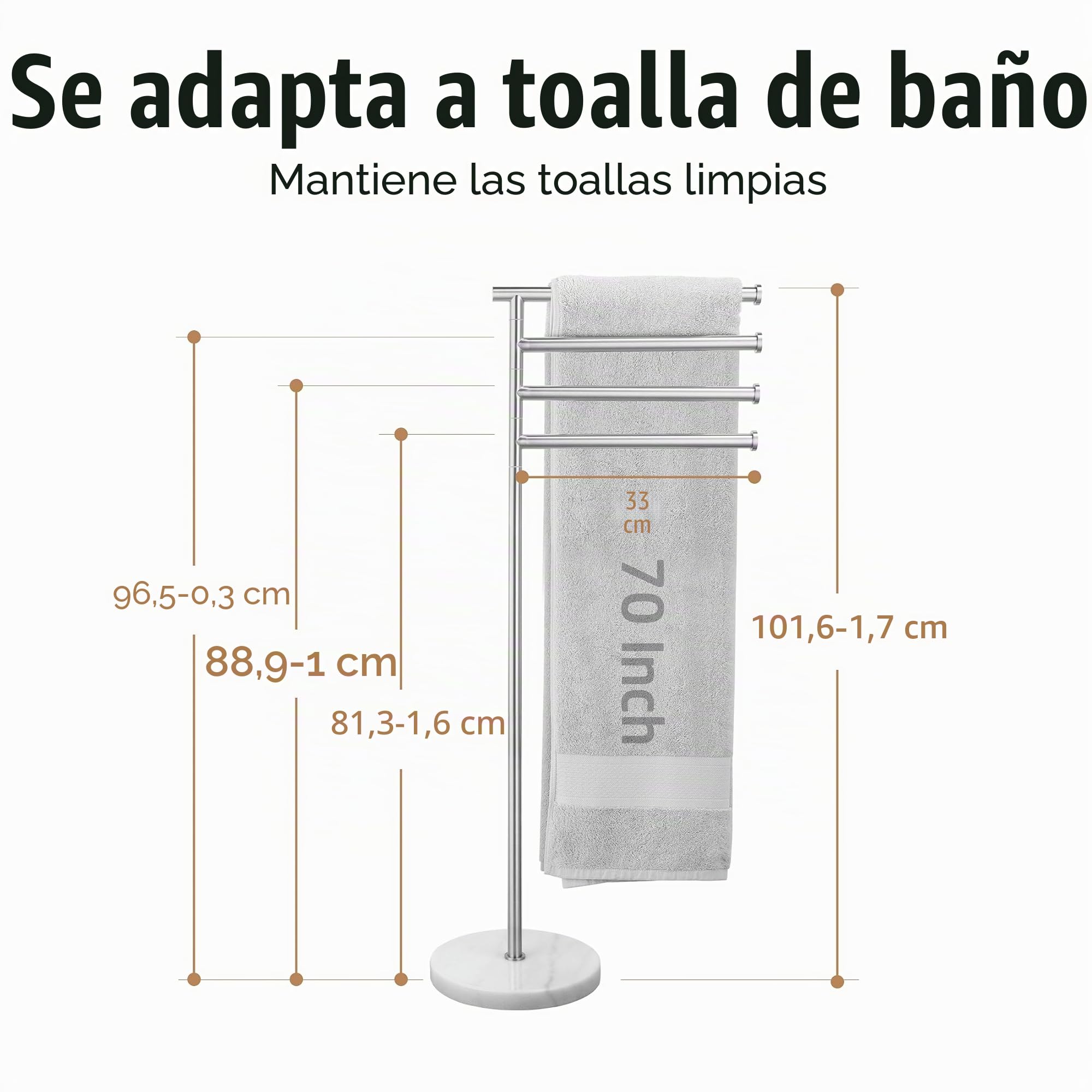 KES Toalleros de Pie Toallas Baño 4 Barras Giratorio con Base de Mármol Toalleros de Baño de Pie Acero Inoxidable 18/8 Toallero de Barra Cepillado, BTH219S4-2 | Base pesada de 10 libras, soporte de suelo, barras giratorias, 2,21 cm de grosor, acero SUS304