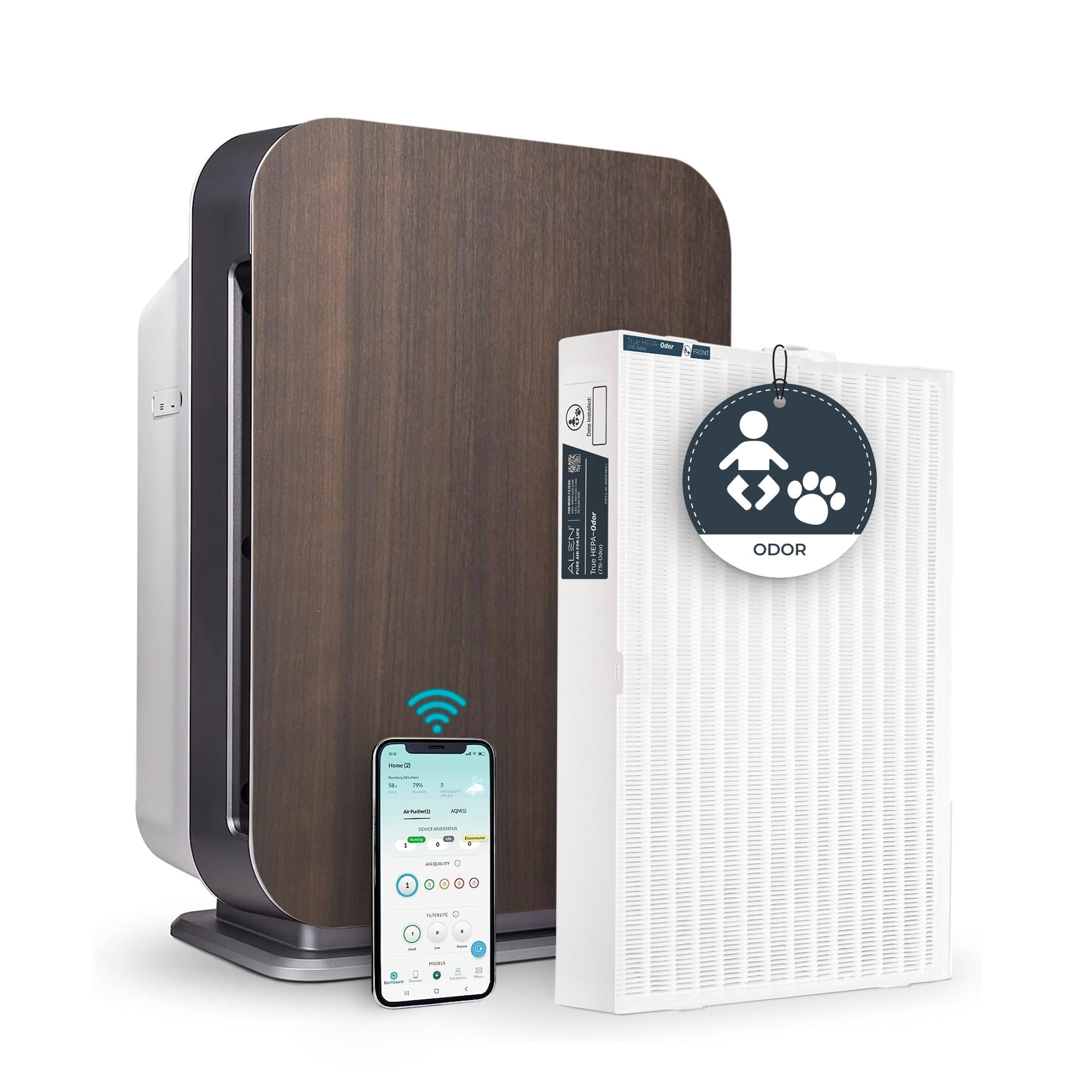 Alen Air Purifier BreatheSmart 75i HEPA w/ Odor Filter for Rooms up to 2600 SqFt - Perfect for Living Room - Captures Allergens + Pet Dander & Odors
