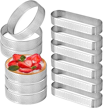 Uncle Jack 12 Pcs Stainless Steel Tart Rings, 3.15 inch + 5 inch Perforated Tart Rings for Baking, Perfect for Small Fruit Crust, French Dessert, Cake Circle and Oval