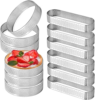 Uncle Jack 12 Pcs Stainless Steel Tart Rings, 3.15 inch + 5 inch Perforated Tart Rings for Baking, Perfect for Small Fruit Crust, French Dessert, Cake (Circle and Oval)