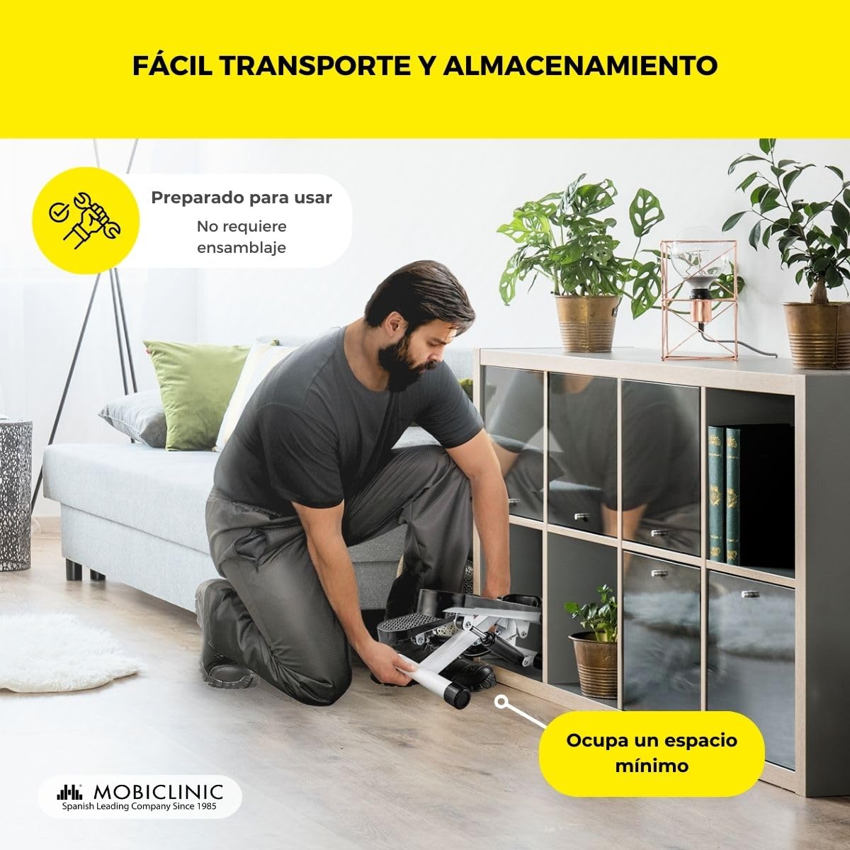 Mobiclinic® Fitness, Stepper, 2 en 1, Cuerdas de Resistencia, Multifunción, Brazos y piernas, Pantalla LCD, Carga 100 kg, Compacto, Gym casa, Altura Ajustable