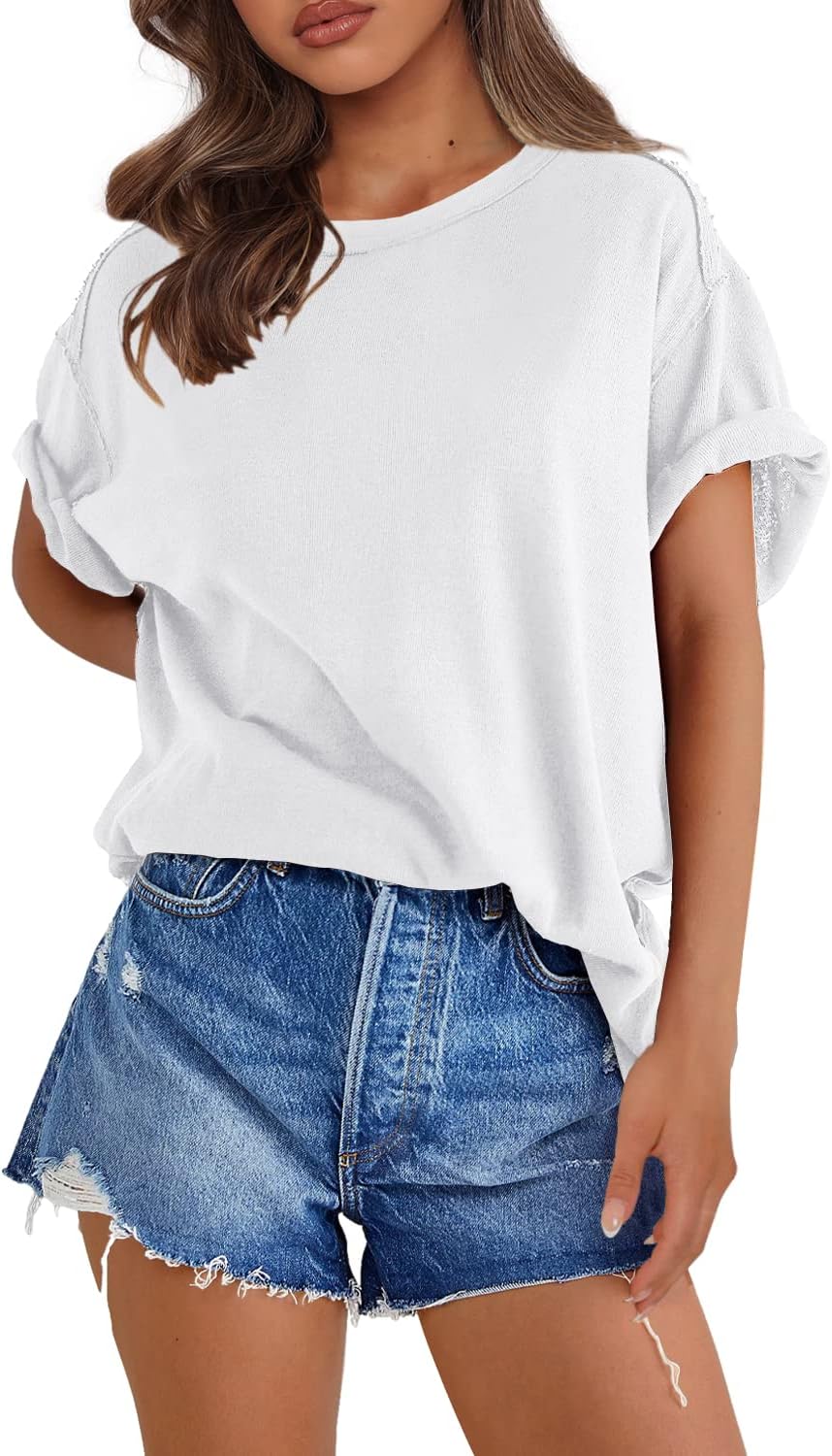 SENSERISEWomens Oversized T Shirts Crewneck Short Sleeve Summer Athletic BF Tees Shirt Loose Fit Y2K Tops