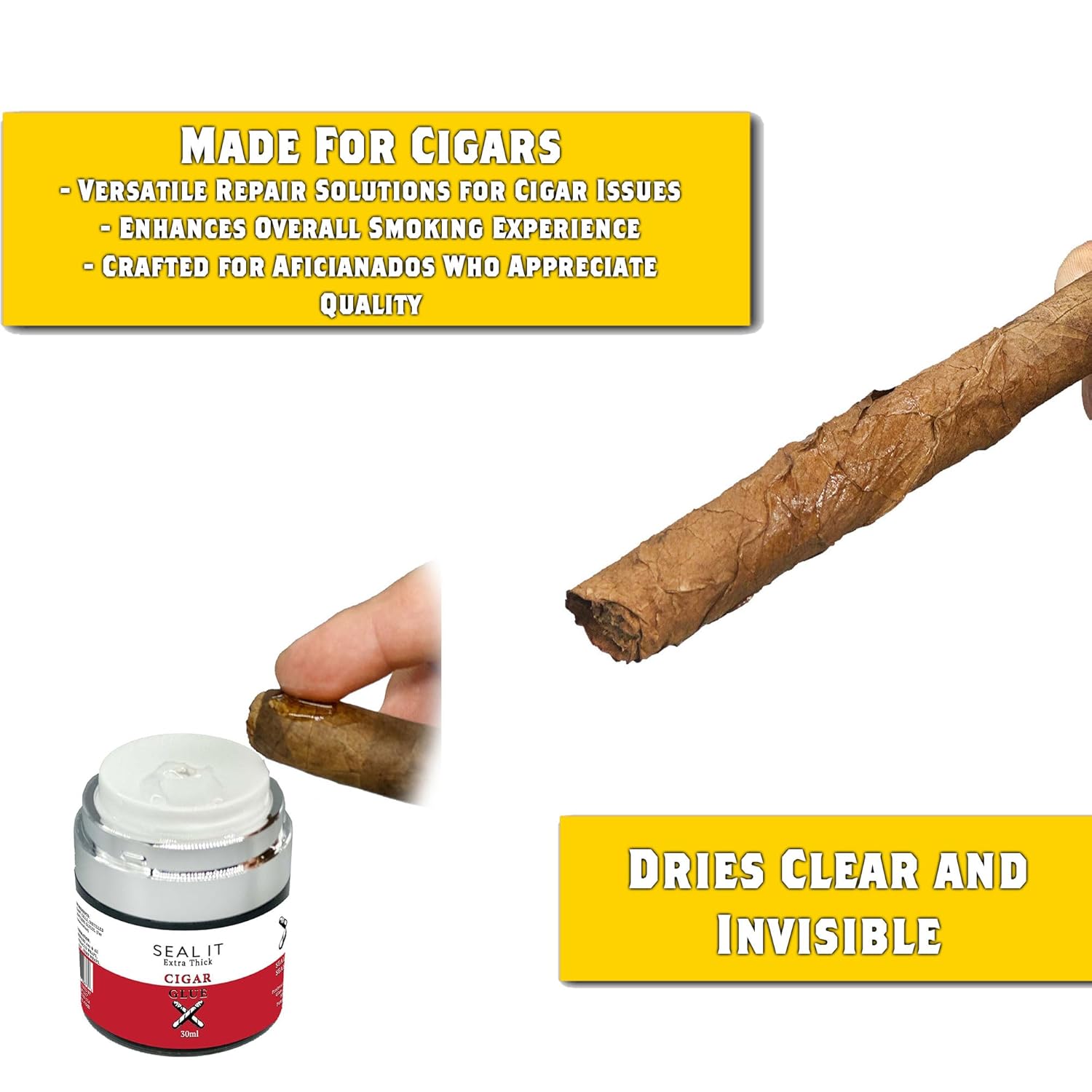 Seal IT Cigar Glue 30ml Extra Thick- Hand Roller Edition (Cigar Sealer, Cigar Repair) Push Top Pump Action Bottle- 1 Pack