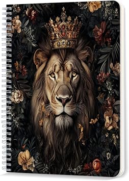 Spiral Notebook,Double-Wire Spiral College Lined Journal Notebook for Study and Notes,100 Pages,5.71x 8.26 in - Lion in an Oil painted Royal themed Scene
