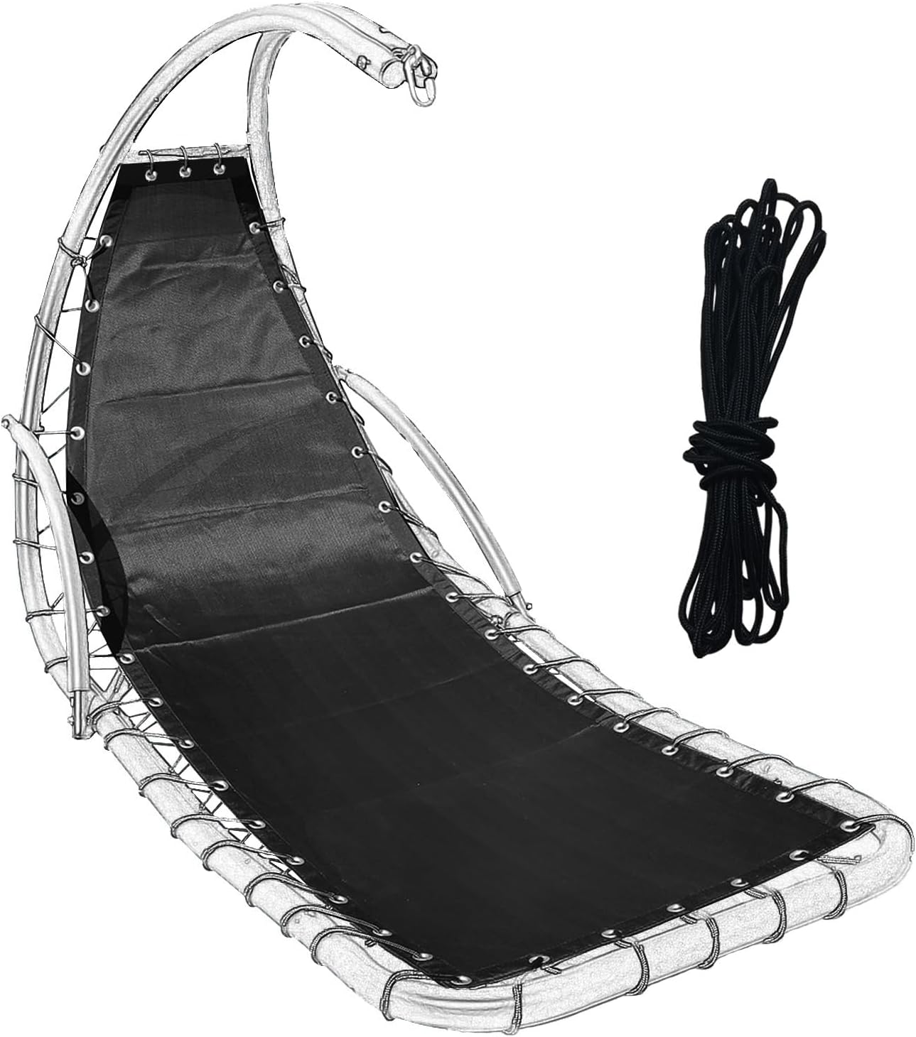 Black Waterproof Replacement Mesh with Rope for Patio Curved Hanging Lounge Chair Chaise Lounger Swinging Chair Replacement Fabric, Chaise Fix Accessories