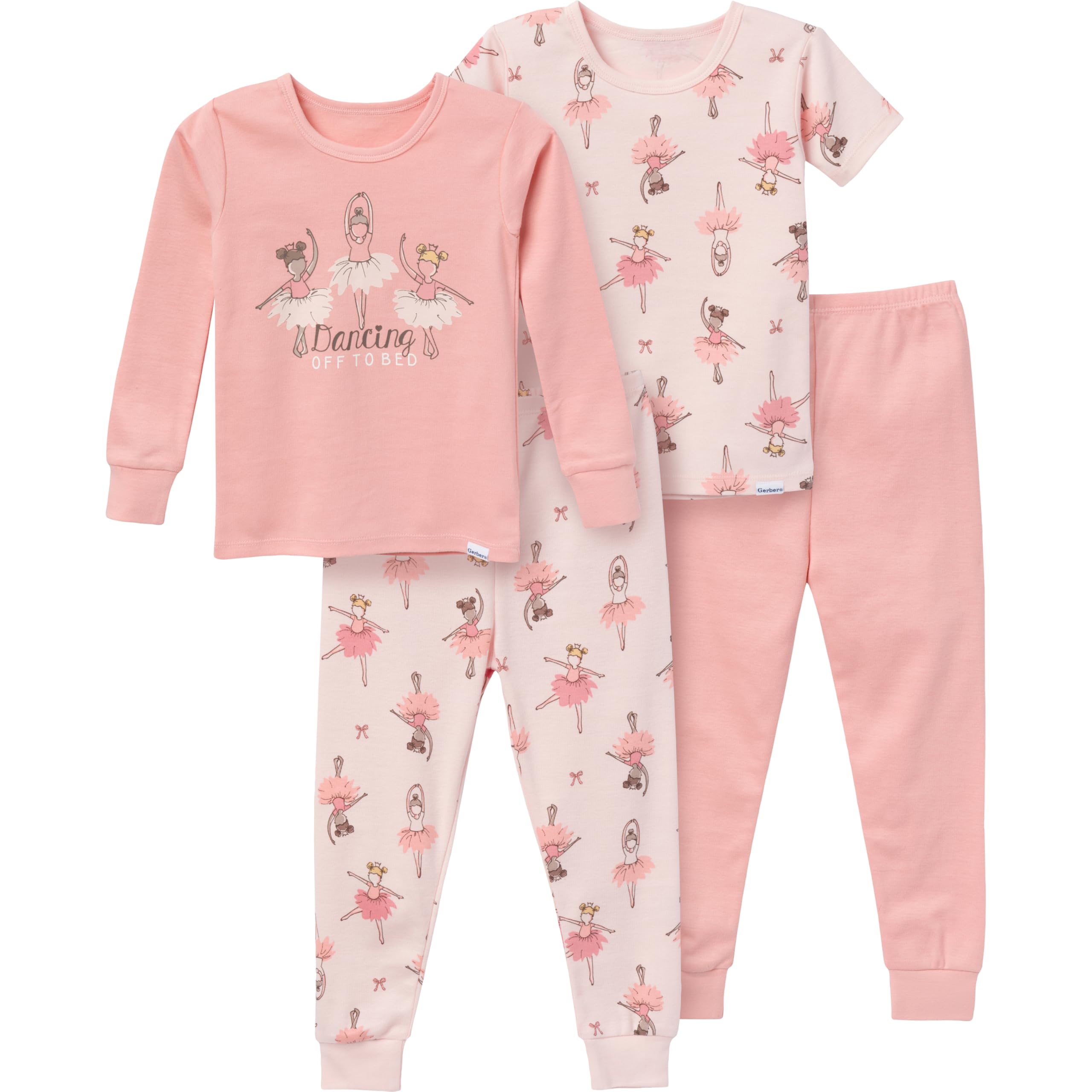 Gerber - Conjunto de Pijama de 4 Piezas para bebés y niñas, Bailarinas, 3 Años