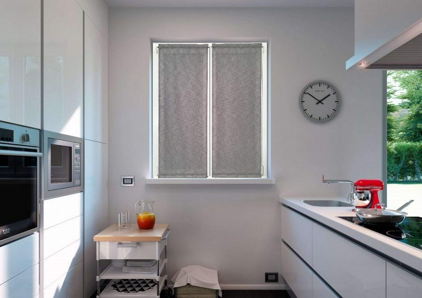 mauro Tende per Finestra e porta confezionate su misura-Larghezza cm 45/50/60/65/80 -Tende a Vetro-Tessuto Grigio Effetto Lino (45x135 cm)
