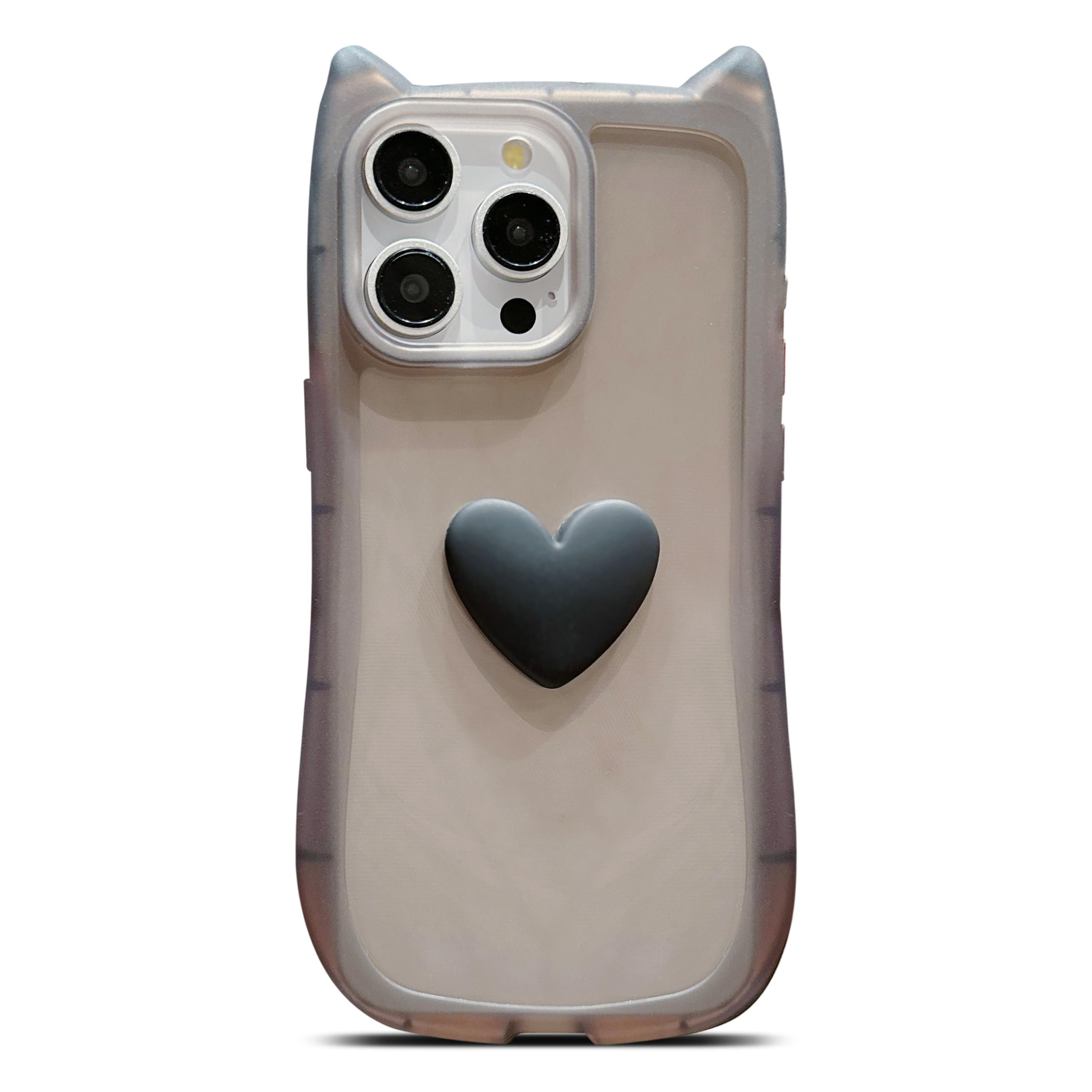 for iPhone 13 Pro Max/12 Pro Max Case Cute 3D Love Heart Kawaii Cat  Ear Clear Transparent Soft Silicone Shockproof Protective Arc Edge Bumper