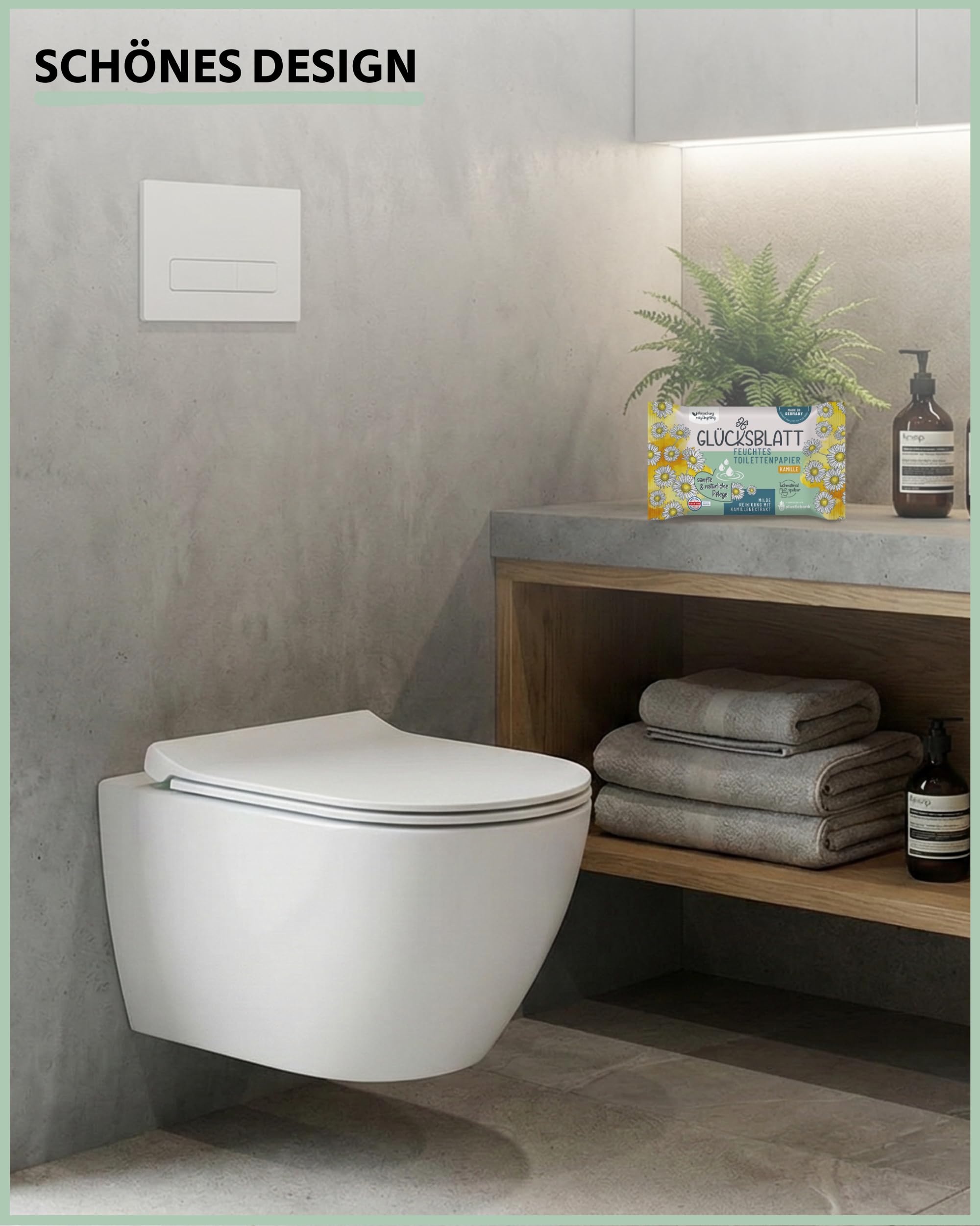 Glücksblatt feuchtes Toilettenpapier Kamille | 12x42 Tücher | Vorratspack | natürliche Pflege mit Kamillenextrakt | dermatologisch getestet | milde Reinigung | sanfte Pflege | spülbare Feuchttücher