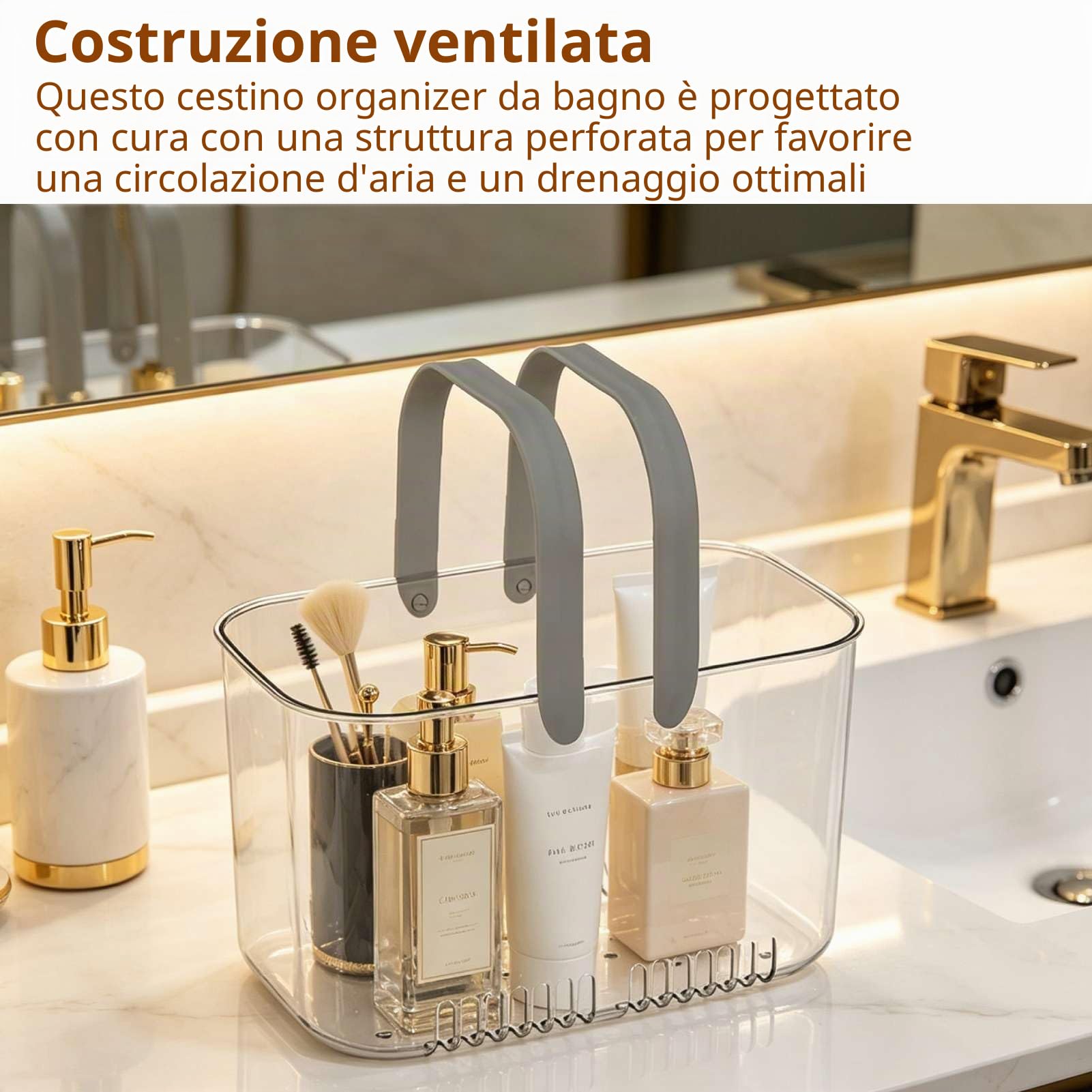 Cesto caddy doccia portatile, bidoni della doccia cesto in plastica cesto trasparente con manico di cestini di stoccaggio delle organizzatore in plastica per uso quotidiano (Bianco)