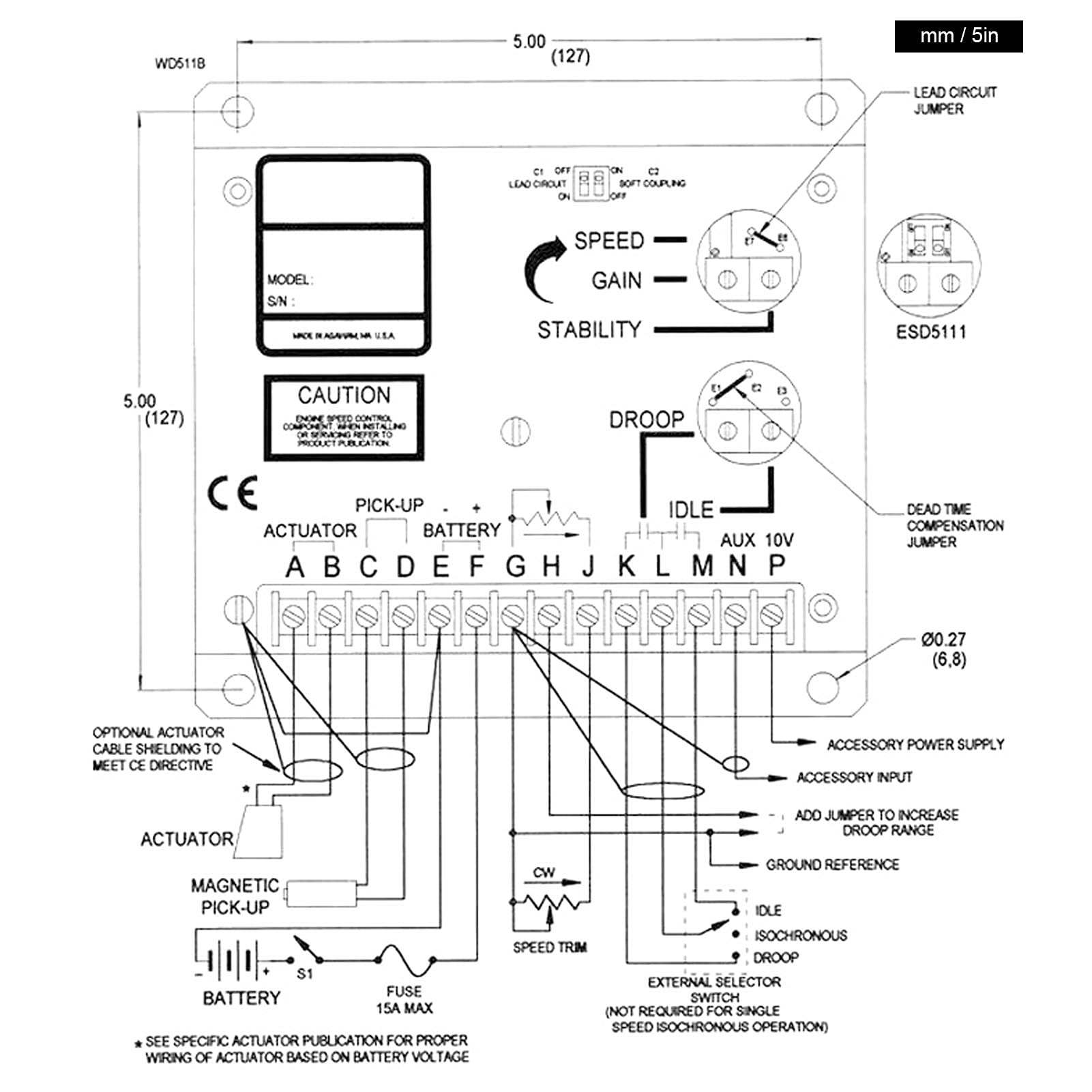 Regolatore Elettronico Generatore Scheda di Controllo Della Velocità del Motore Ferro Elettronico Regolatore Acceleratore Parti di Ricambio per la Riparazione ESD5111 DC 12V/24V