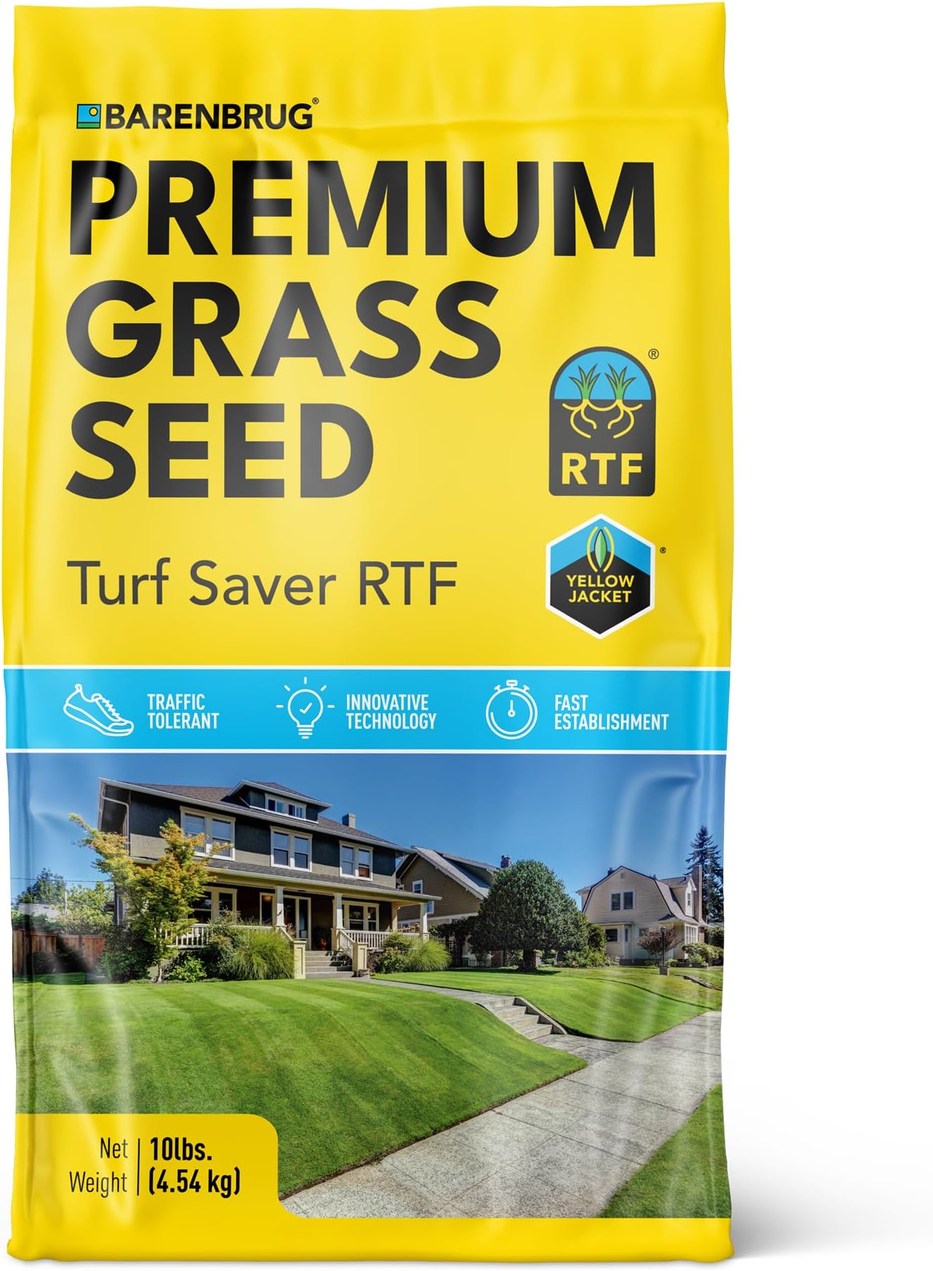 Barenbrug Turf Saver RTF Grass Seed with Yellow Jacket Seed Coating - Less Water Self-Repairing Tall Fescue Turf for Use on Sports Field, Golf Courses, Parks, Lawns, and Yard (10 LB Bag)