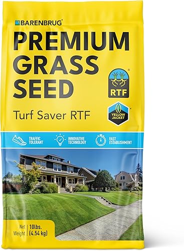 Barenbrug Turf Saver RTF - Semilla de césped con revestimiento de semillas de chaqueta amarilla, menos agua autorreparable para césped alto para uso