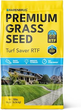 Barenbrug Turf Saver RTF Grass Seed with Yellow Jacket Seed Coating - Less Water Self-Repairing Tall Fescue Turf for Use on Sports Field, Golf Courses, Parks, Lawns, and Yard 10 LB Bag