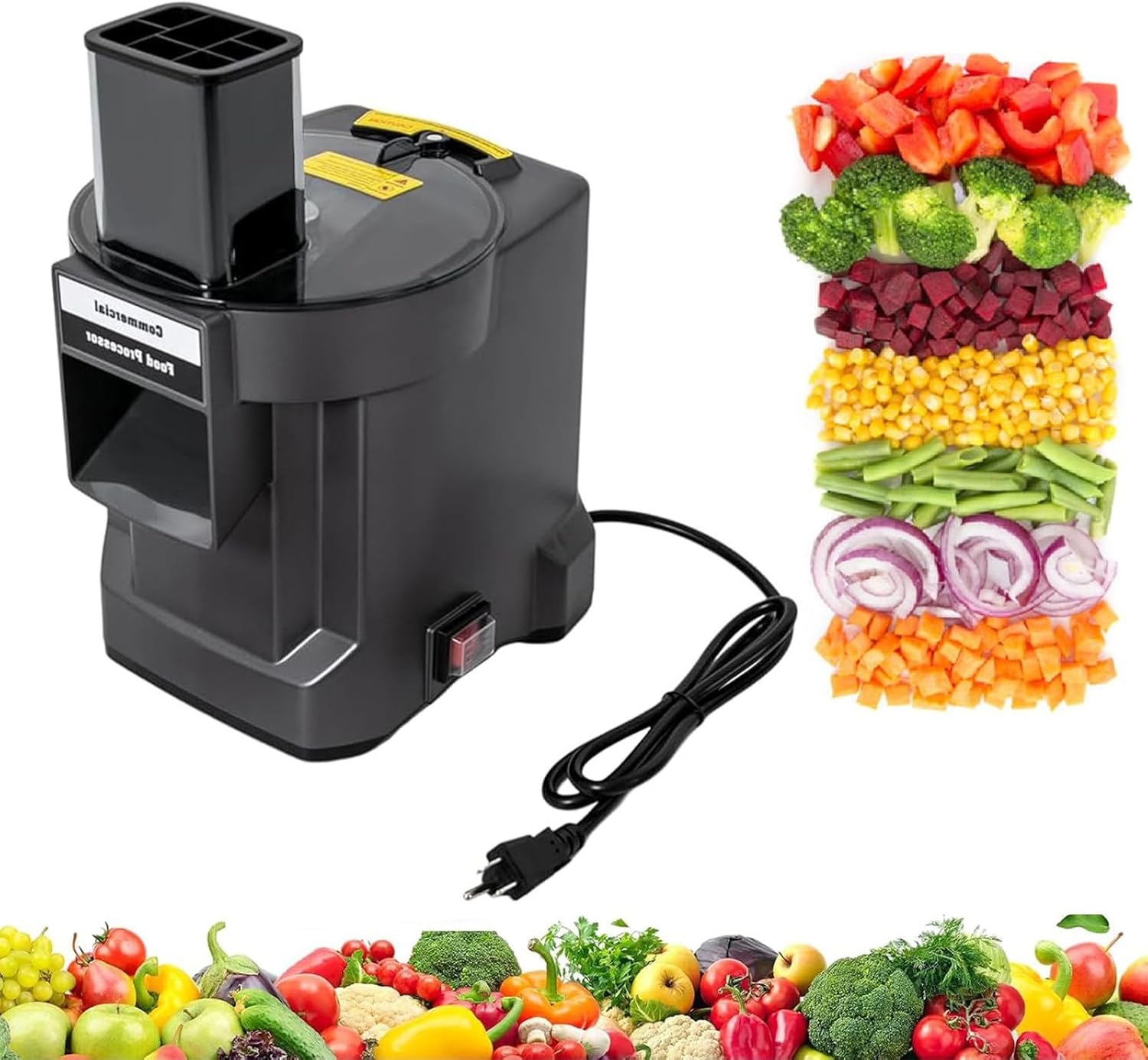 Commercial Electric Food Processor - Multifunctional Vegetable Dicer, Slicer & Shredder for Cucumbers, Potatoes, Carrots & Fruits - Black Kitchen Chopper