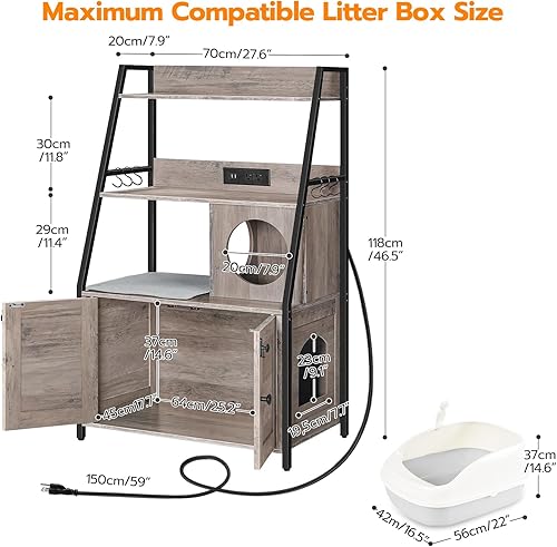 Miniatura 8 de HOOBRO Caja de arena con 2 estantes de almacenamiento, muebles de caja de arena alta ocultos con estación de carga, muebles de caja de arena oculta