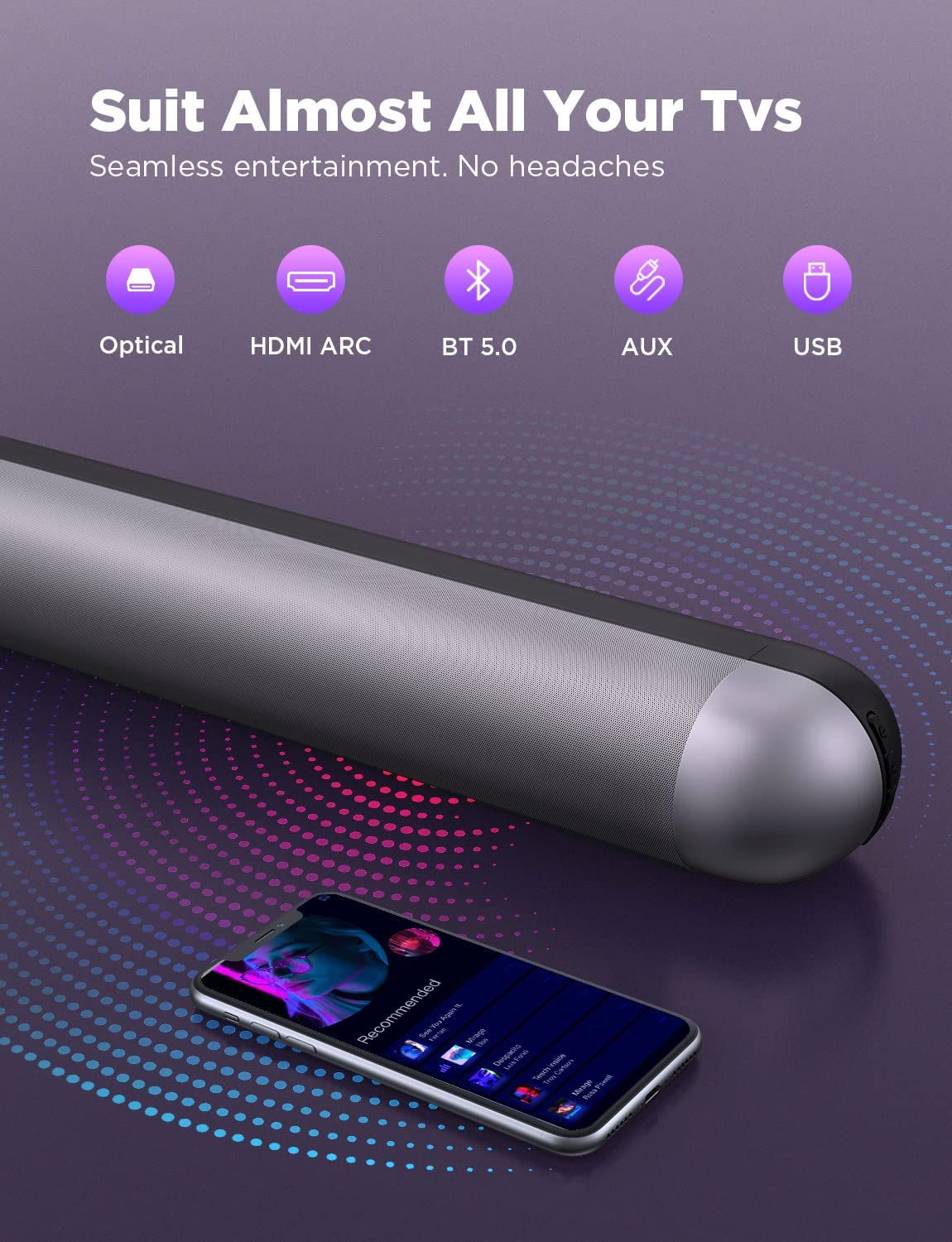 Creative Sound Blaster GS5 Barre de son noir Bluetooth®, USB, éclairage