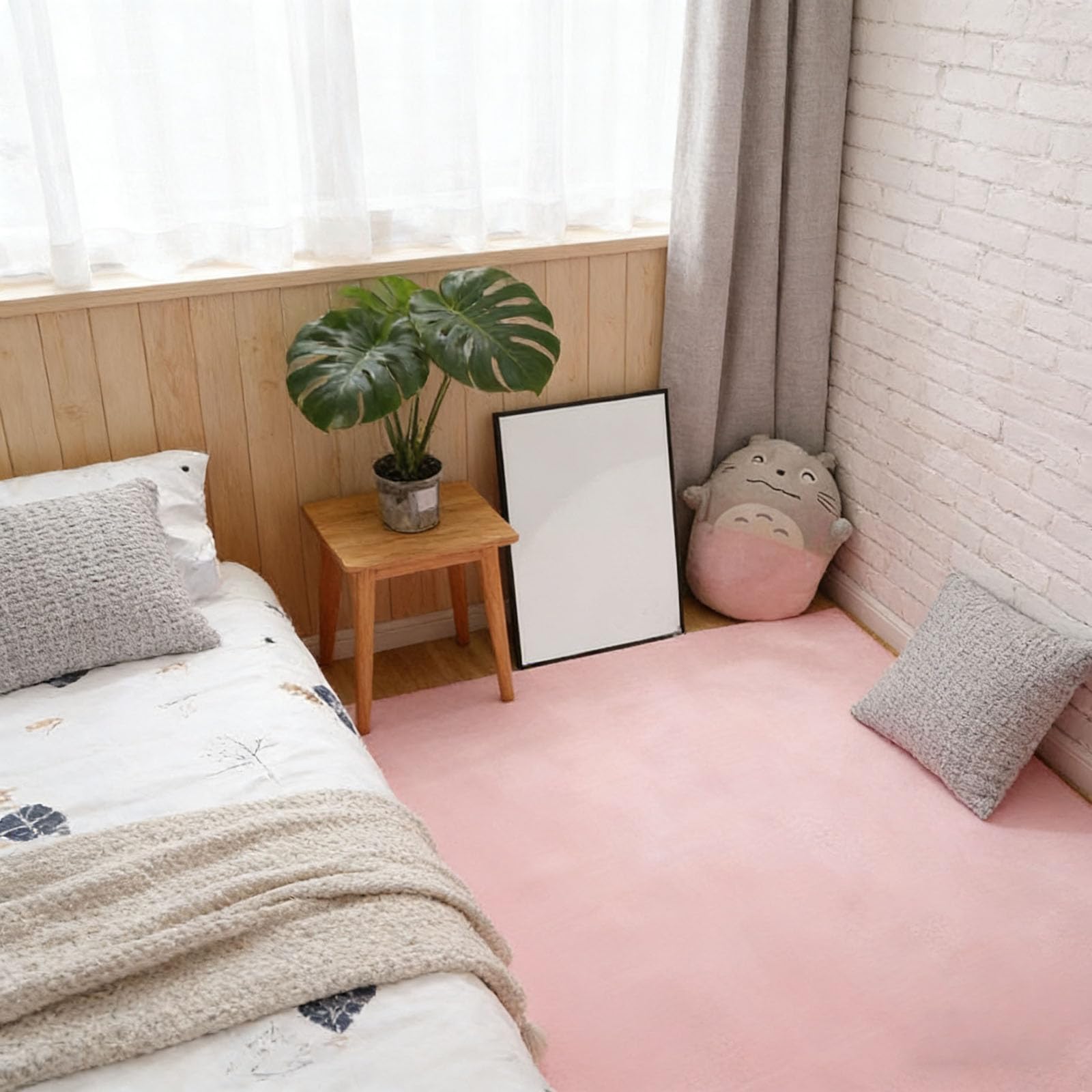 Tapis à poil court rose clair 160x360 cm lavable et antidérapant pour chambre